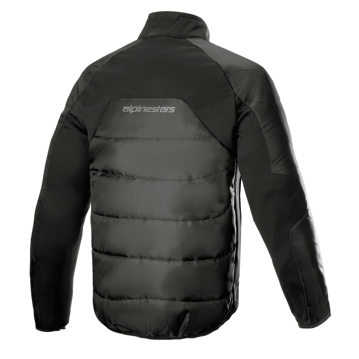 Alpinestars AMT Thermal Liner, sort termisk mellemlagsjakke, set bagfra med quiltet 3L Ripstop-konstruktion, PrimaLoft-isolering og Alpinestars-branding på den øverste del af ryggen