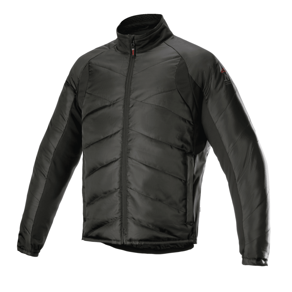 Alpinestars AMT Thermal Liner, sort termisk mellemlagsjakke, med quiltet diagonal polstring og ripstop-materiale, høj krave, gennemgående lynlås foran, letvægtsisolering til motorcykel adventure touring