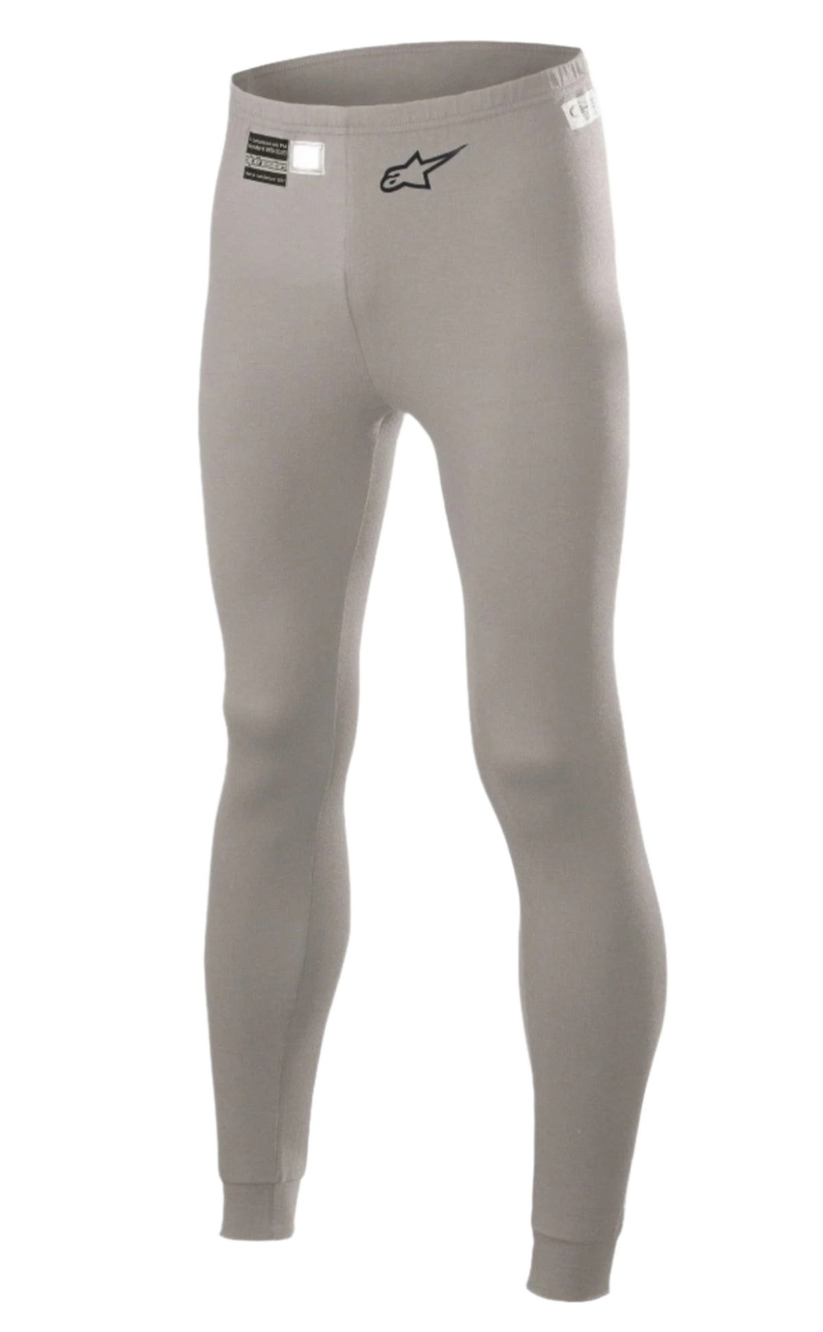 Alpinestars Race V2 Underdel FIA, auto racing basislagsbukser, mellemgrå, med sort Alpinestars-logo og FIA-homologeringsmærke på linningen, tætsiddende design i flammehæmmende materiale