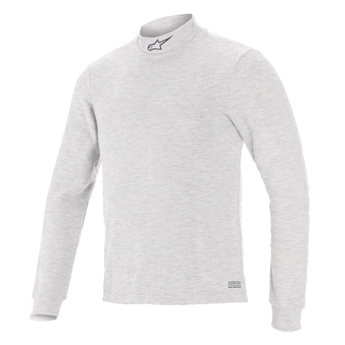 Alpinestars Race V3 langærmet trøje, basislag til bilsport, hvid, høj krave med lille logo, lange ærmer, blødt og flammehæmmende stof, minimalistisk atletisk design