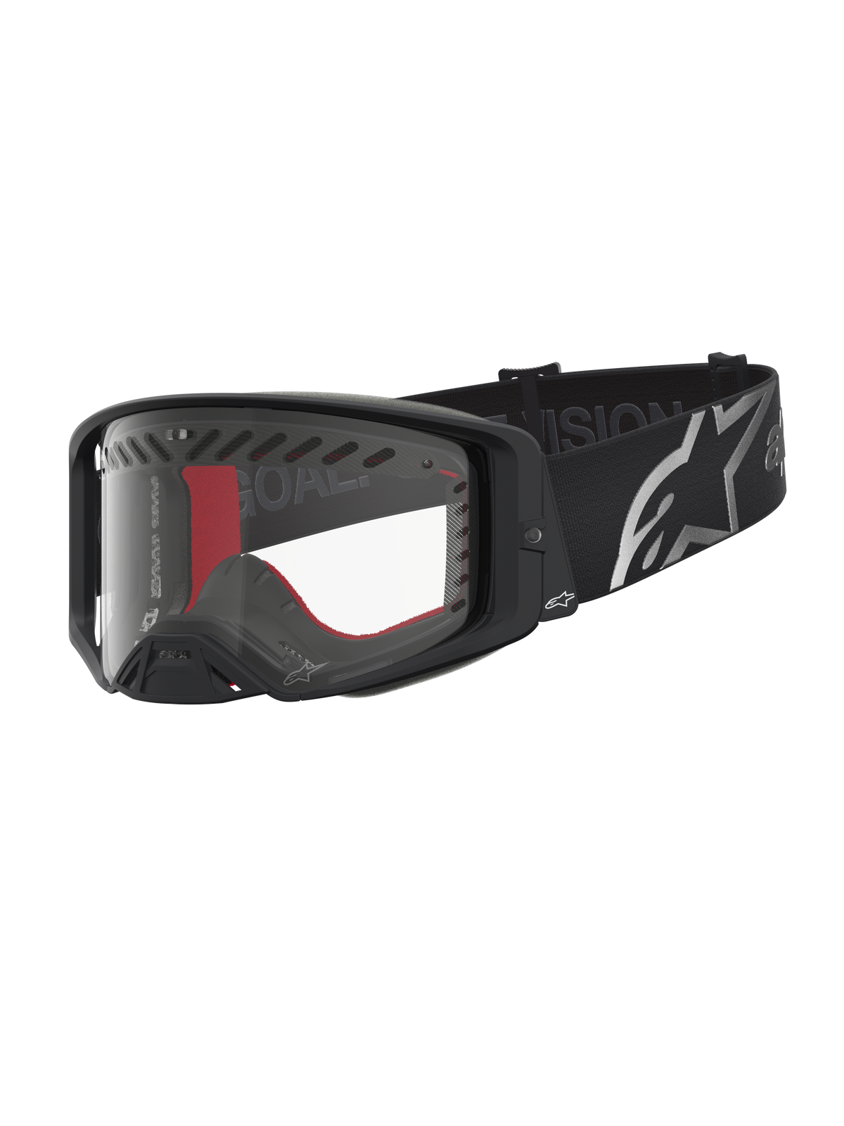 Alpinestars Supertech Dura Air Fluid Goggles, sort og sølv motocrossbriller med klar linse til racing