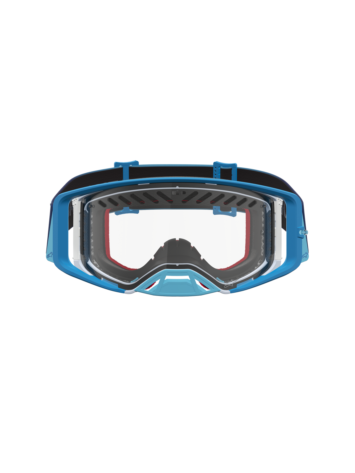 Alpinestars Supertech Dura Air Fluid goggles, blå fade og grå, motocross-briller med klar linse og optimeret ventilation