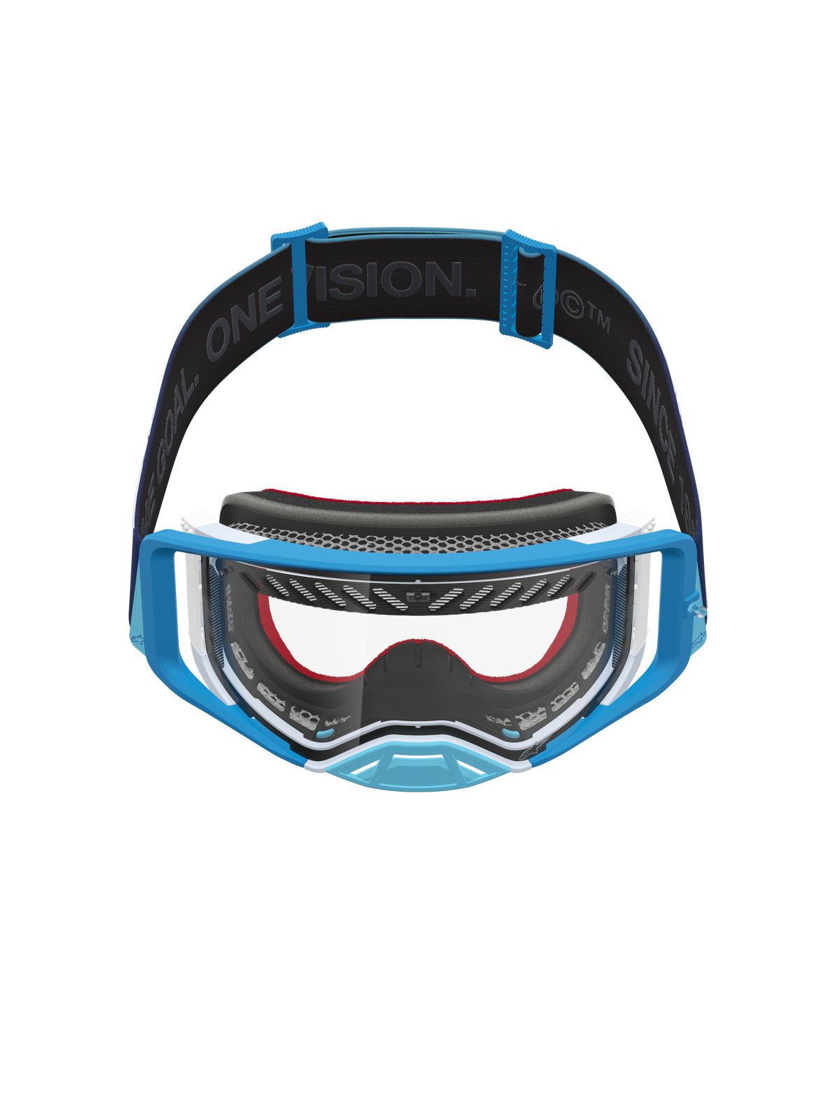 Alpinestars Supertech Dura Air Fluid goggles, motocross-goggles til mænd, blå og hvid, klar linse, One Goal One Vision-rem