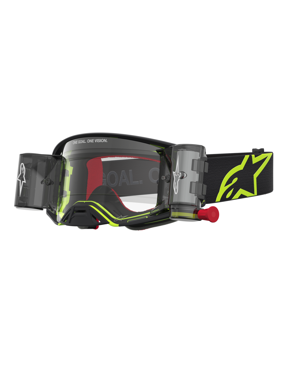 Alpinestars Supertech Firma Roll Off goggles, motocrossbriller i sort og gul fluo med klart visir og roll off-system