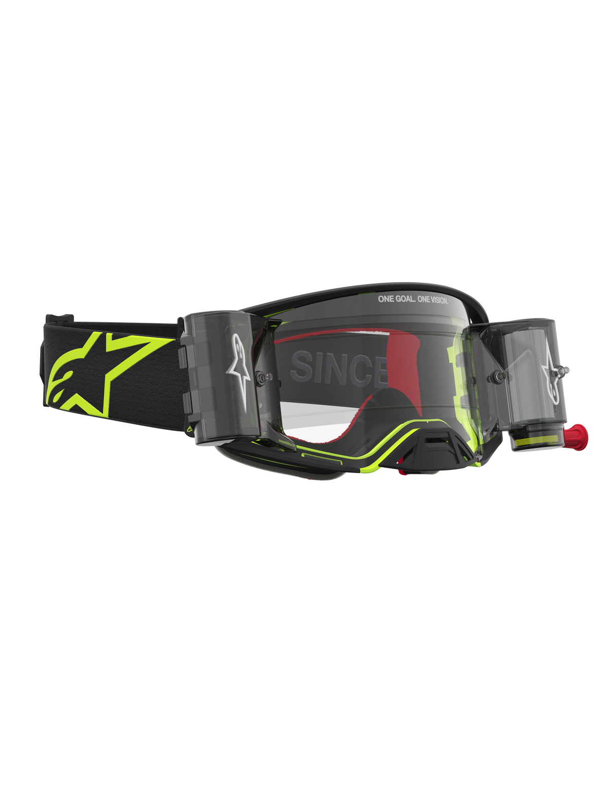 Alpinestars Supertech Firma Roll Off Goggles, motocross-goggles, sort og fluoriserende gul, klar linse og roll-off system.