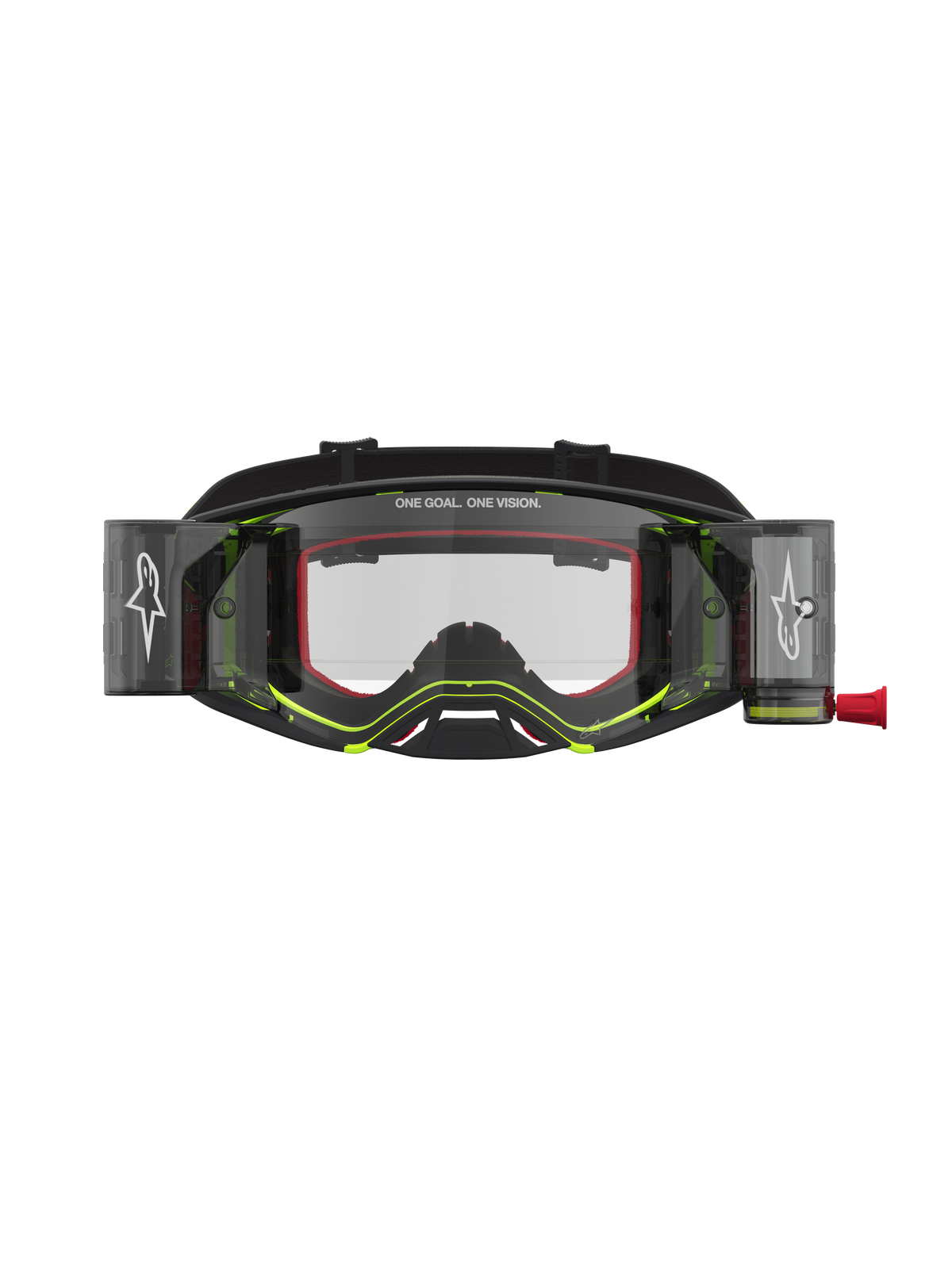 Alpinestars Supertech Firma Roll Off goggles, motocrossbriller i sort og gul fluo med klar linse til off-road kørsel