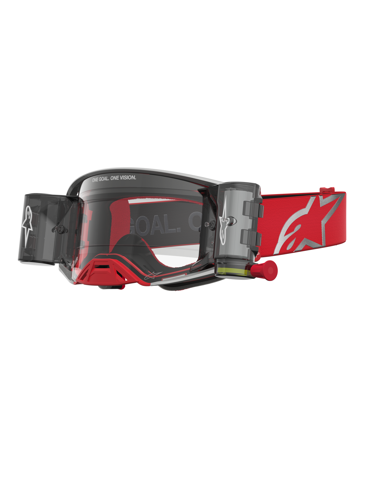 Alpinestars Supertech Firma Roll Off Goggles til motocross, rød og sølv med klar linse og roll off-system