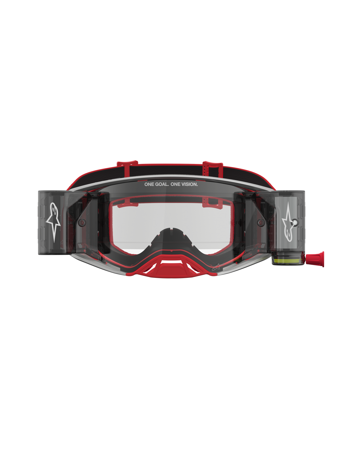 Alpinestars Supertech Firma Roll Off Goggles, rød og sølv motocross-goggles med roll-off system og klare linser til off-road
