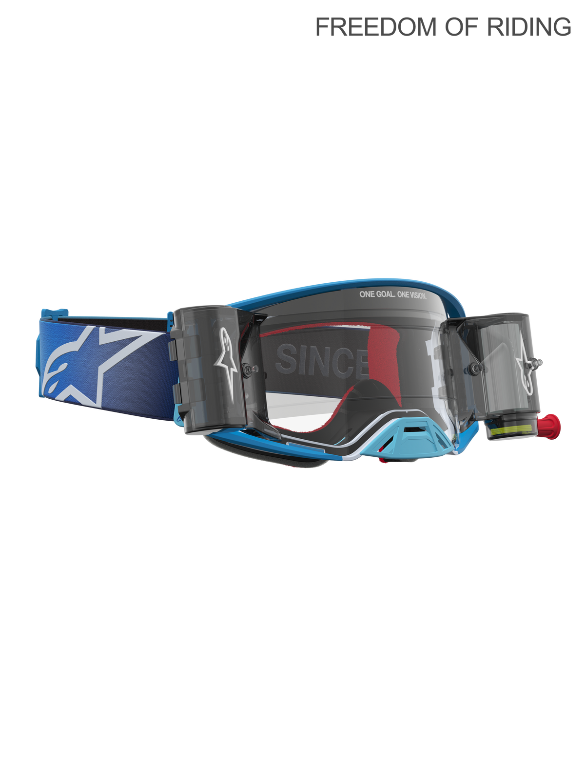 Alpinestars Supertech Firma Roll off Goggles, motocross- og off-road racing-goggles, unisex, blå og sølv, klar linse, integrerede roll off-beholdere for optimalt udsyn i mudder og støv
