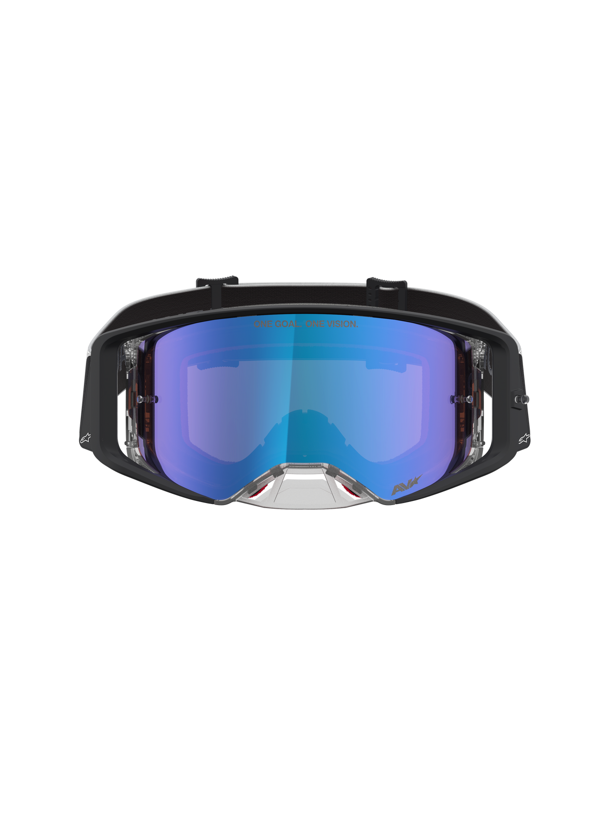 Alpinestars Supertech Atrox Goggles til motocross med sort stel og blå spejlet anti-dug polycarbonatlinse.