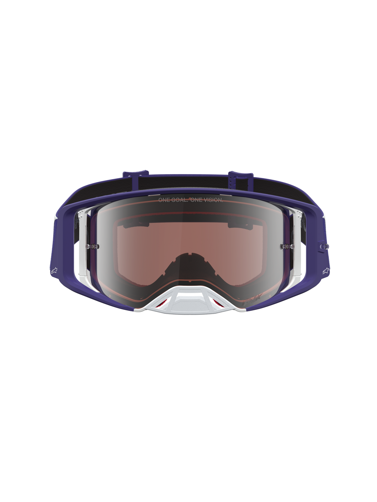 Alpinestars Supertech Atrox motocross-goggles, mørkeblå og hvid med spejlsølv linse, professionel racing optik