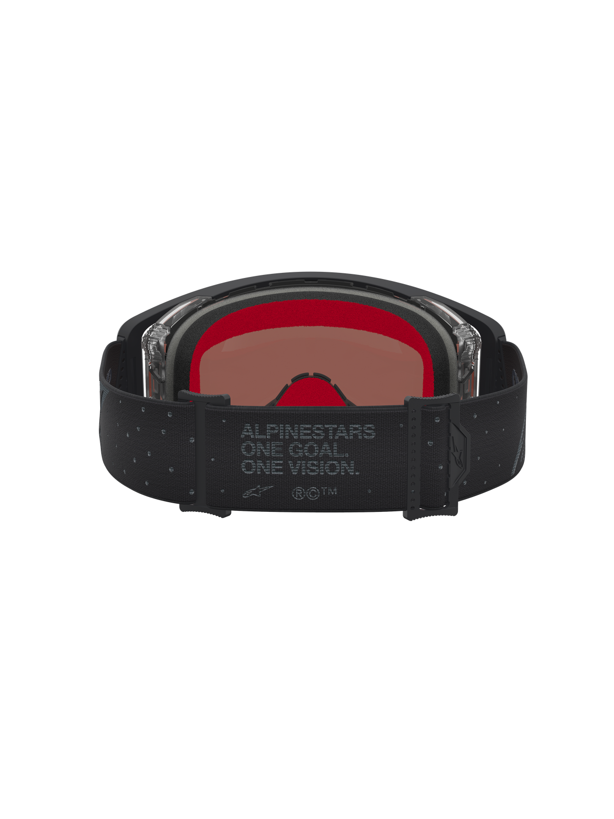 Alpinestars Supertech Cloak motocrossgoggles, sort og sølv med rød indvendig skum og mærket rem.