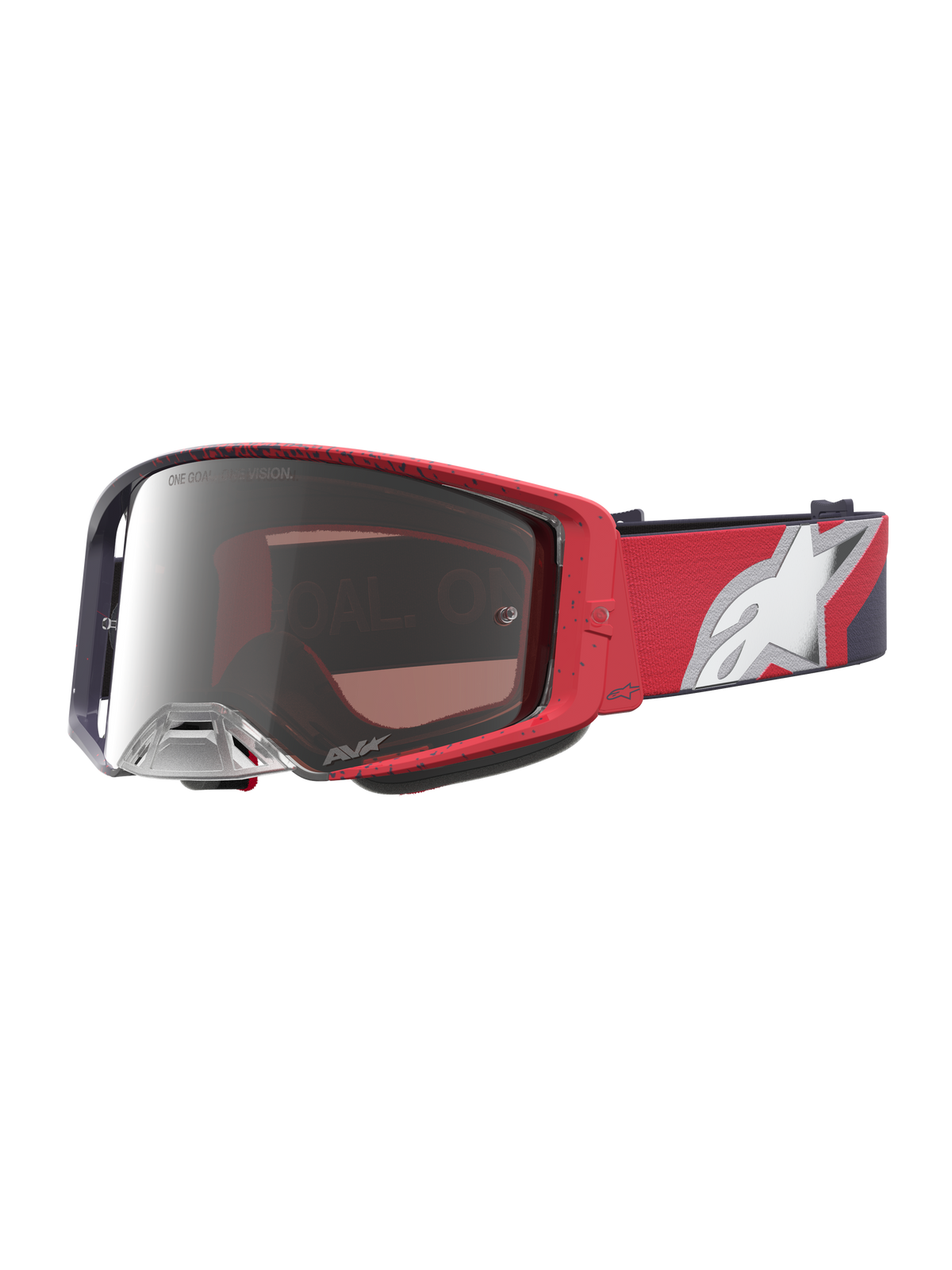 Alpinestars Supertech Hiten Goggles, motocross-goggles i rød og sort med mirror silver-linse til off-road racing.