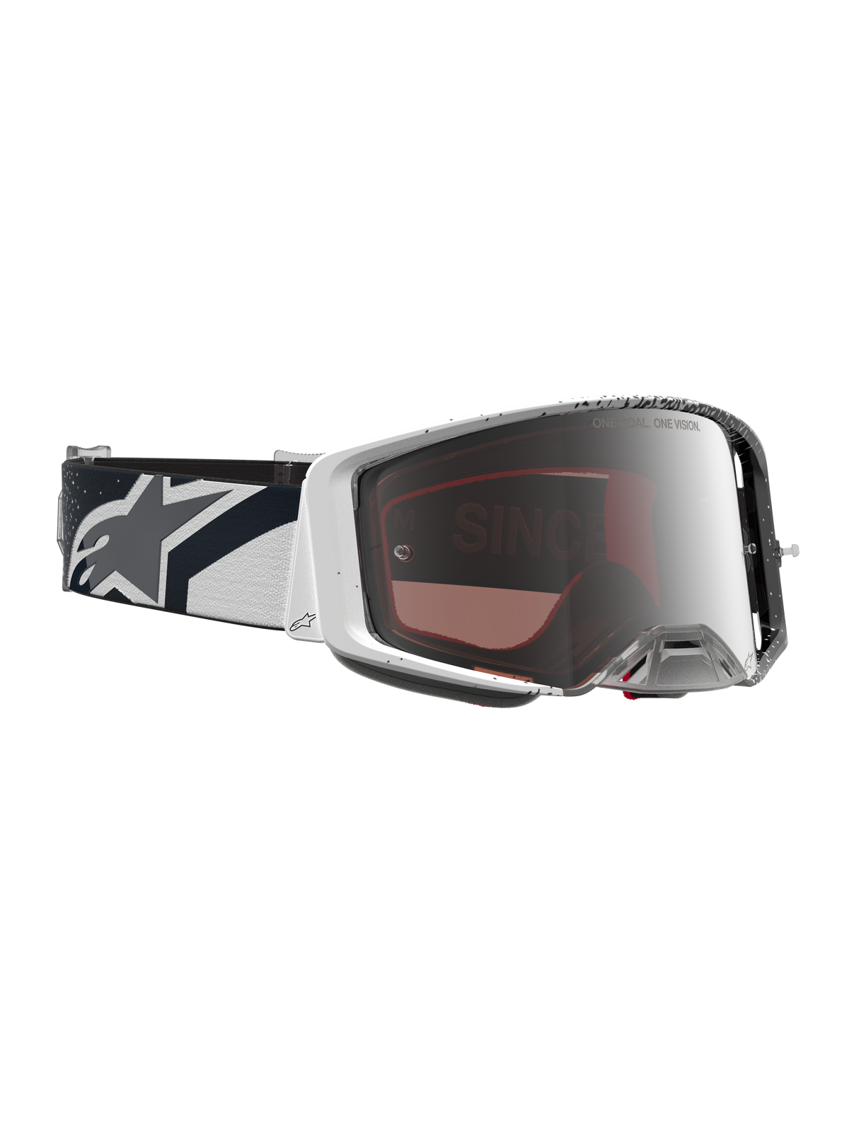 Alpinestars Supertech Hiten Goggles, motocrossgoggles, hvid og sort, Mirror Silver linse og rem med stjernelogo
