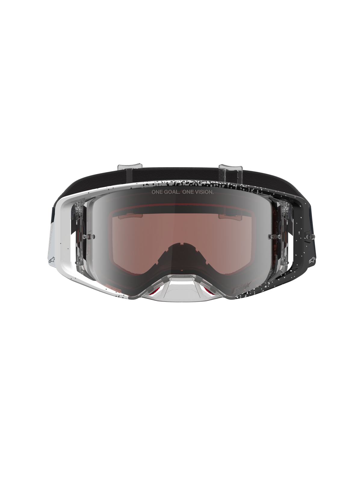Alpinestars Supertech Hiten Goggles, motocrossgoggles til off-road kørsel, hvid og sort mønstret ramme med sølv spejllinse