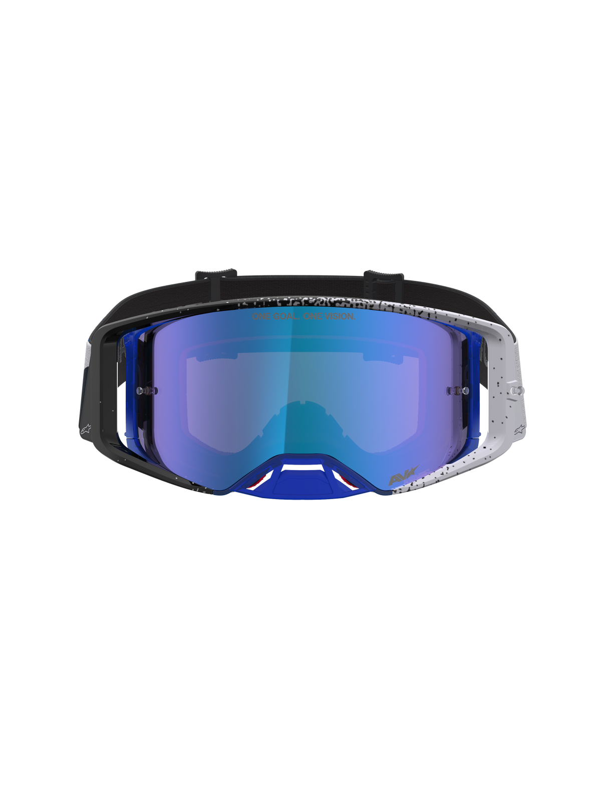 Alpinestars Supertech Hiten Goggles, motocrossgoggles, blå spejllinse og sort-blåt nistret steldesign.