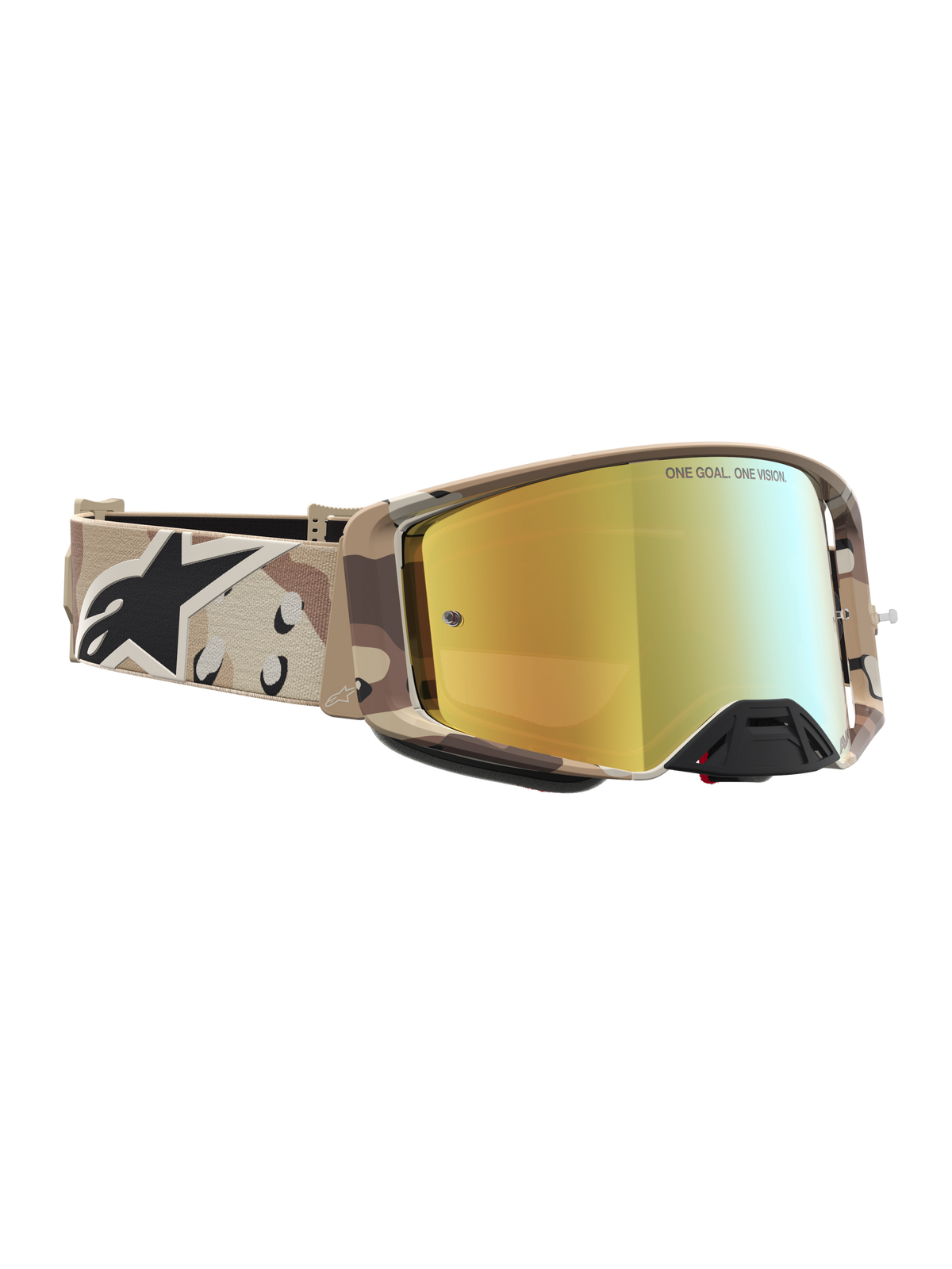 Alpinestars Supertech Lone motocross goggles i sandfarvet ørken-camo med Mirror Gold spejllinse i høj kvalitet