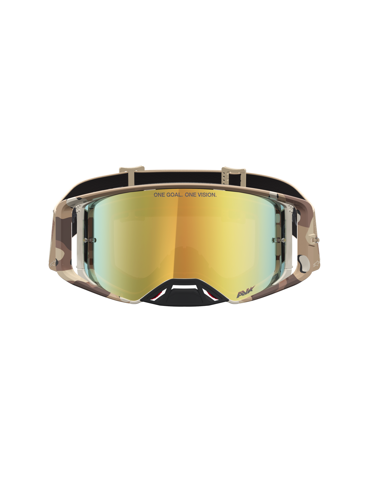 Alpinestars Supertech Lone motocross-goggles i ørkencamouflage med guld spejllinse til elite racing.