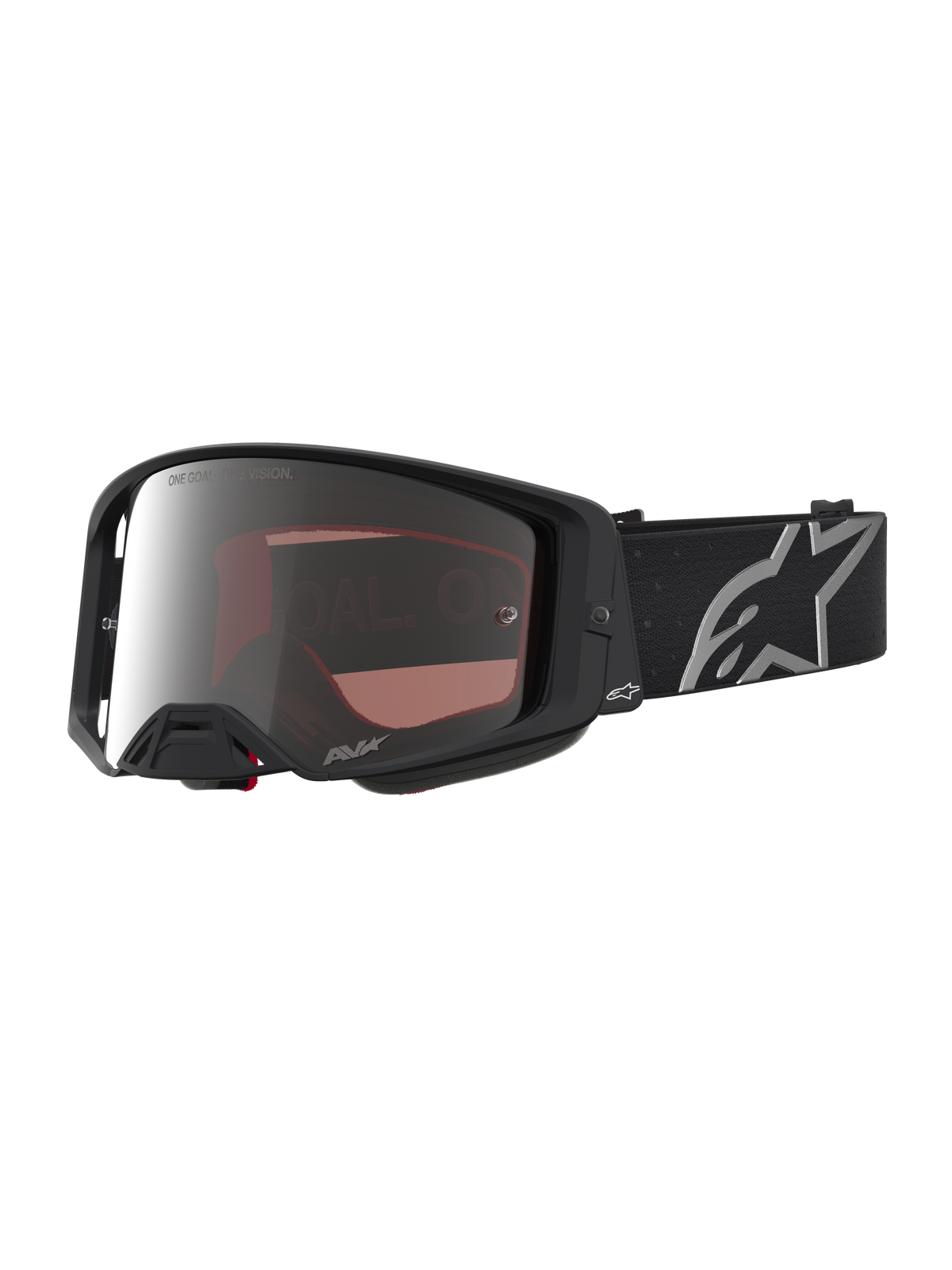 Alpinestars Supertech Vesta motocross-goggles, matsorte med sølv spejllinse, high-definition optik til terrænkørsel.