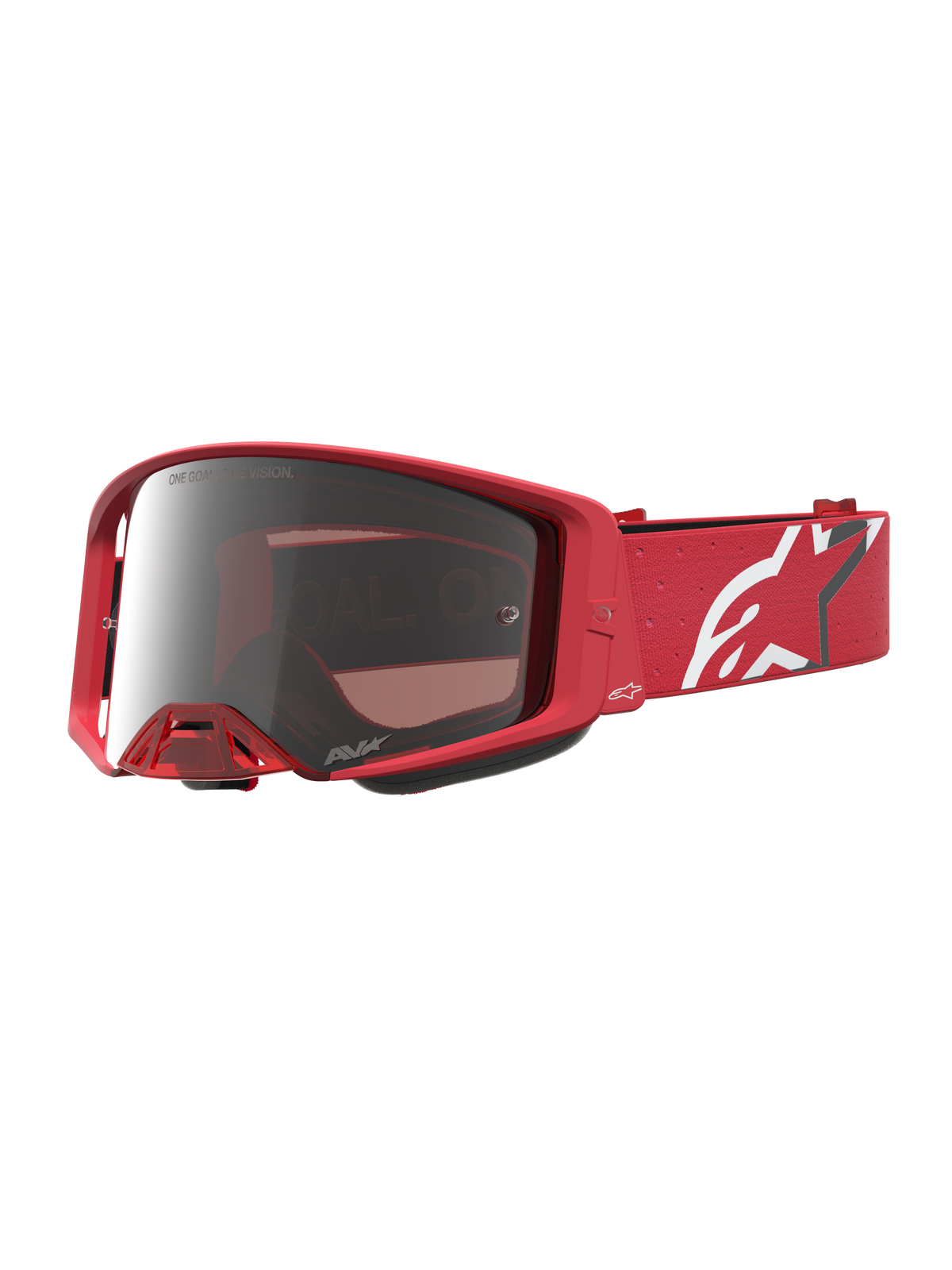 Alpinestars Supertech Vesta motocross-goggles i fluo-rød med Chrome Mirror Silver-linse og hvid logorem.