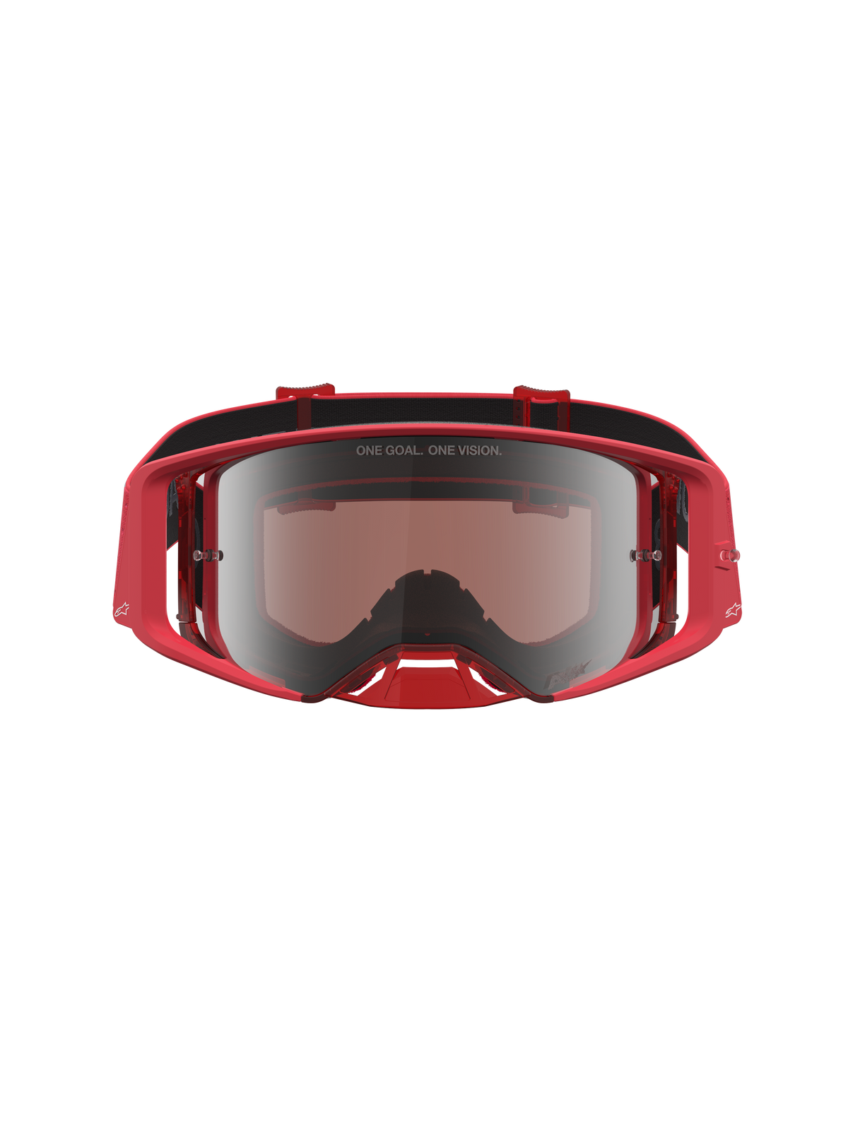 Alpinestars Supertech Vesta Goggles, motocrossgoggles til off-road racing, rød fluo med sølv spejllinse og krystalklart syn.