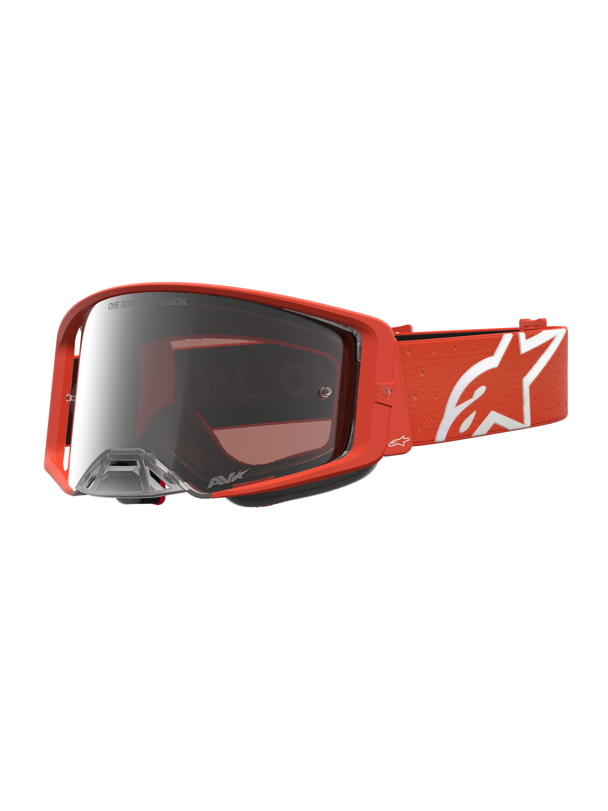 Alpinestars Supertech Vesta Goggles, motocross-goggles til off-road, orange med sølv spejllinse, hvidt logo på remmen og optimeret luftstrøm