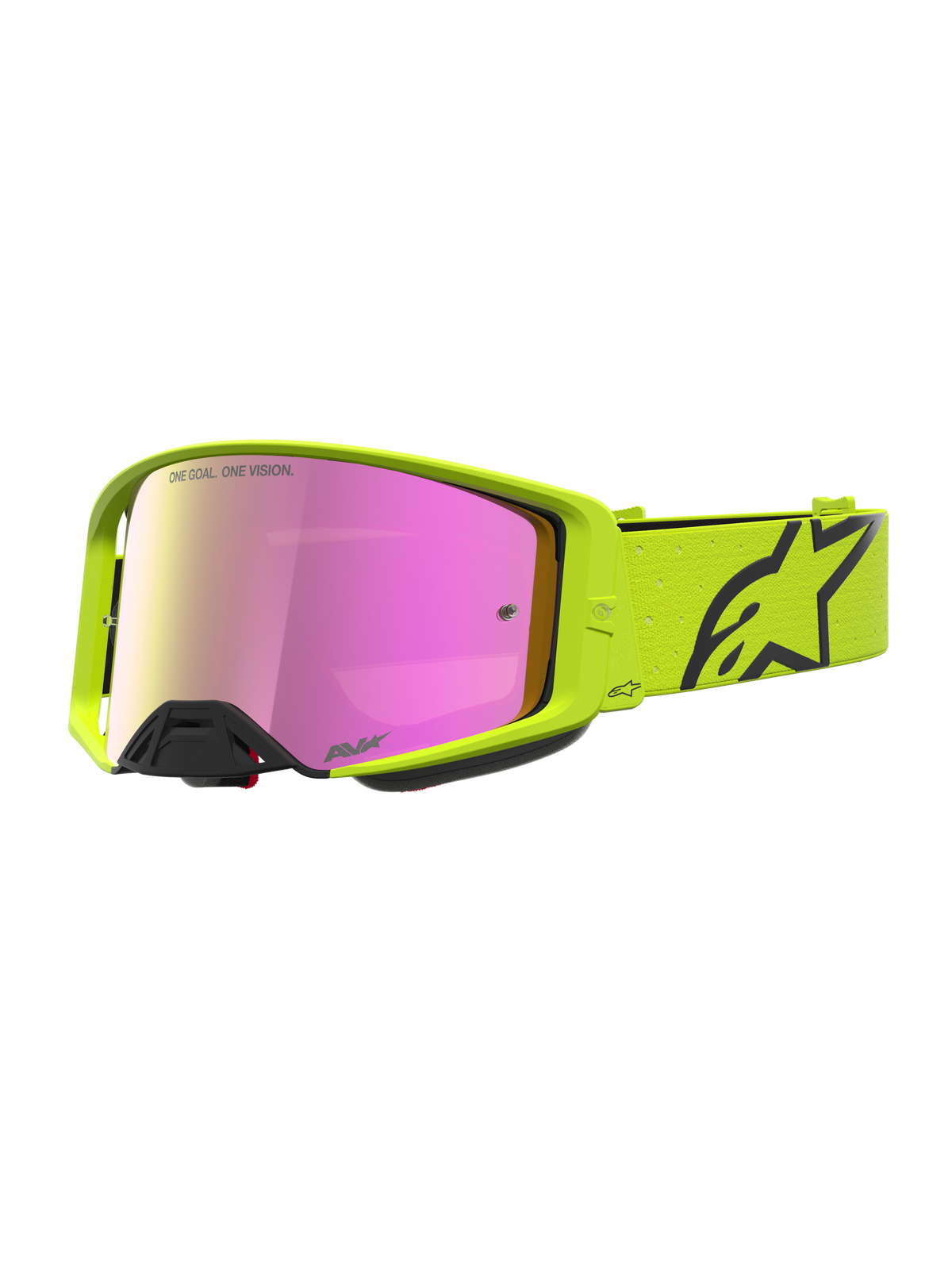 Alpinestars Supertech Vesta Goggles, motocrossbriller i fluorescerende gul og sort med lyserød spejllinse til off-road.