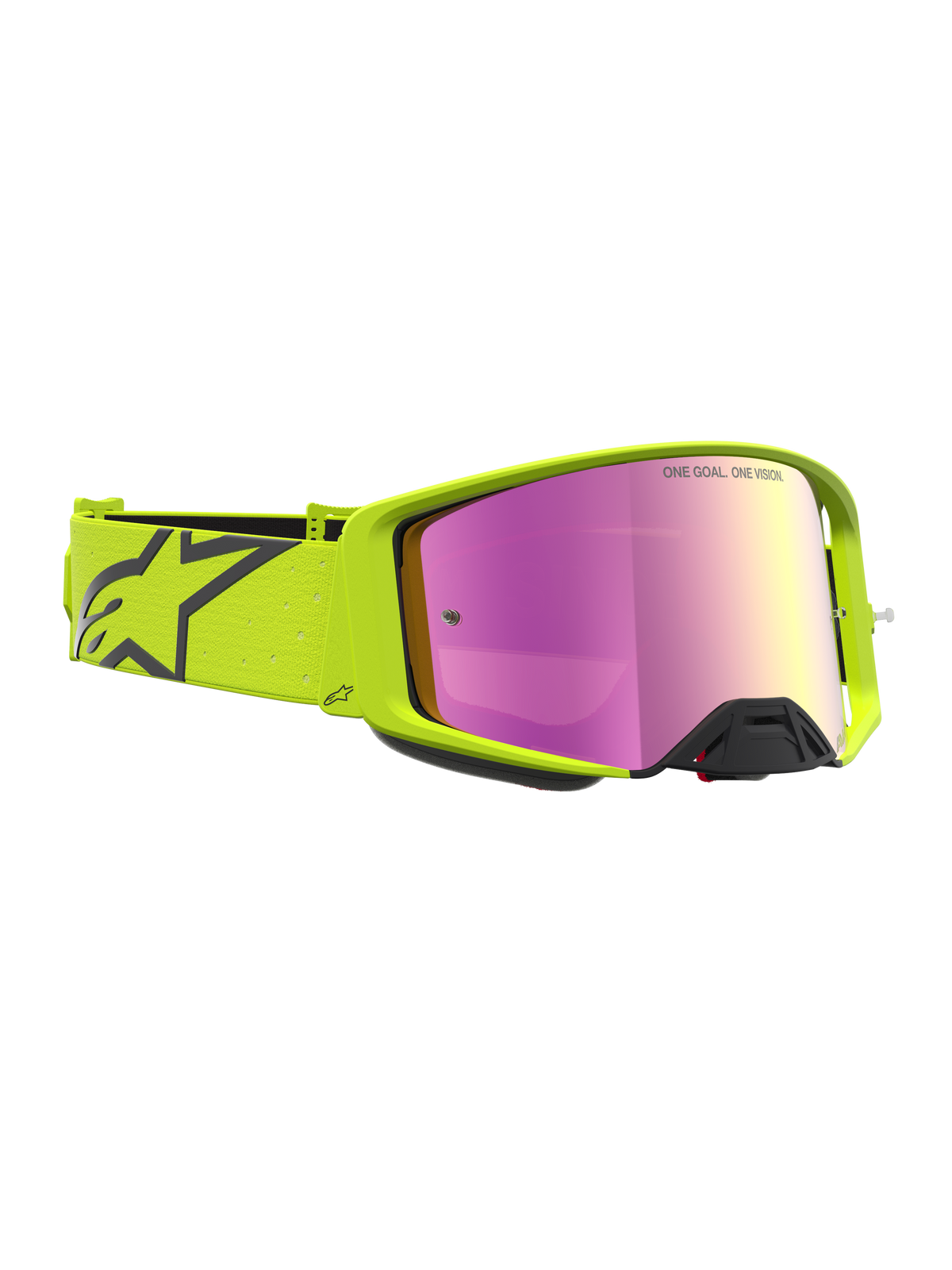 Alpinestars Supertech Vesta goggles, motocrossbriller i fluo gul og sort med pink spejllinse, unisex racing-udstyr.