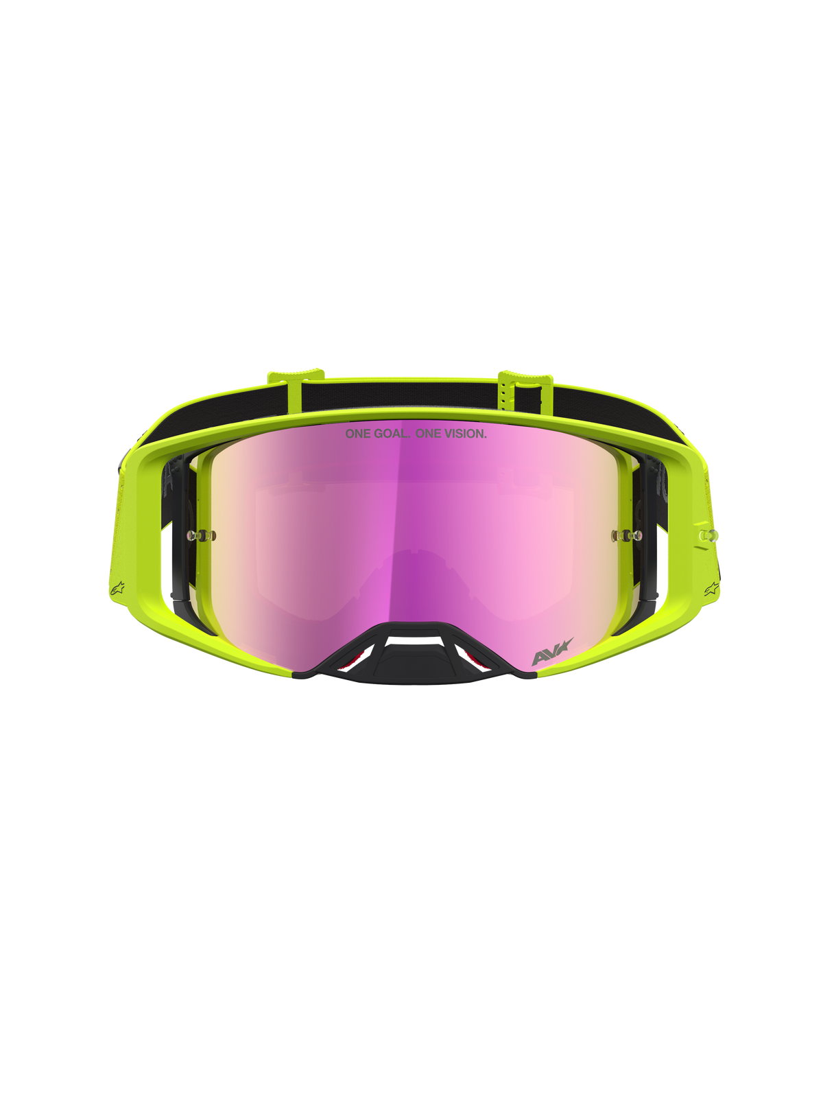 Alpinestars Supertech Vesta goggles, motocross-goggles i gul fluo med pink spejllinse, giver klart udsyn til terrænkørsel