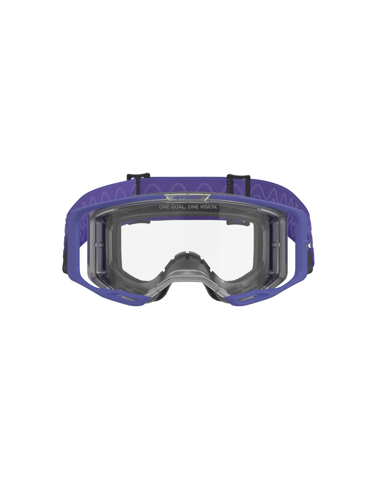 Alpinestars Vision 8 Corp Goggles, motocross-briller, lilla og klar, med en lilla A-FLEX ramme, klar anti-dug linse og en bred lilla vævet strop med bølgemønster, højtydende øjenbeskyttelse til off-road kørsel