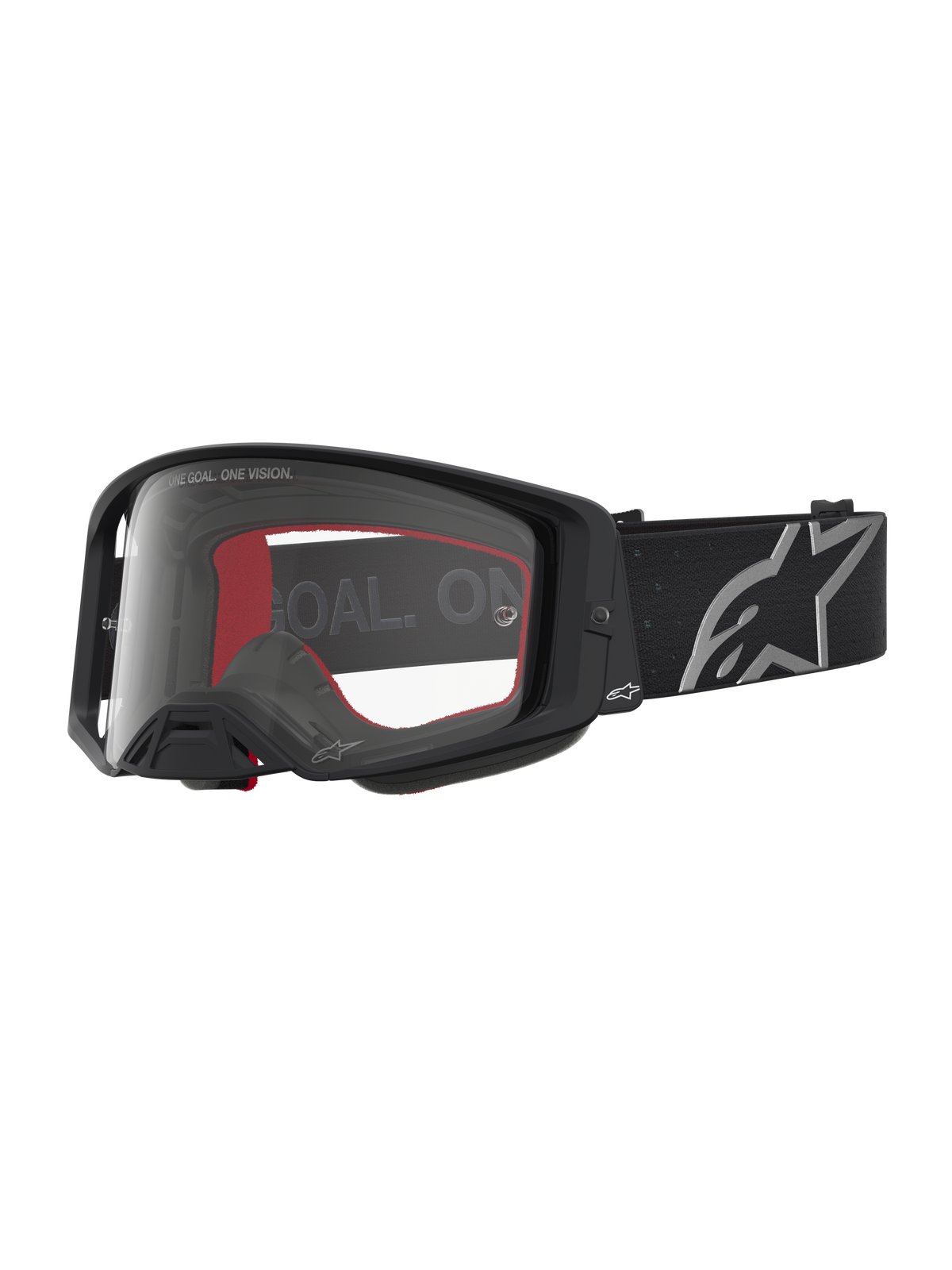 Alpinestars Supertech Vesta goggles, matsorte og sølv motocrossgoggles med klar linse til off-road kørsel.