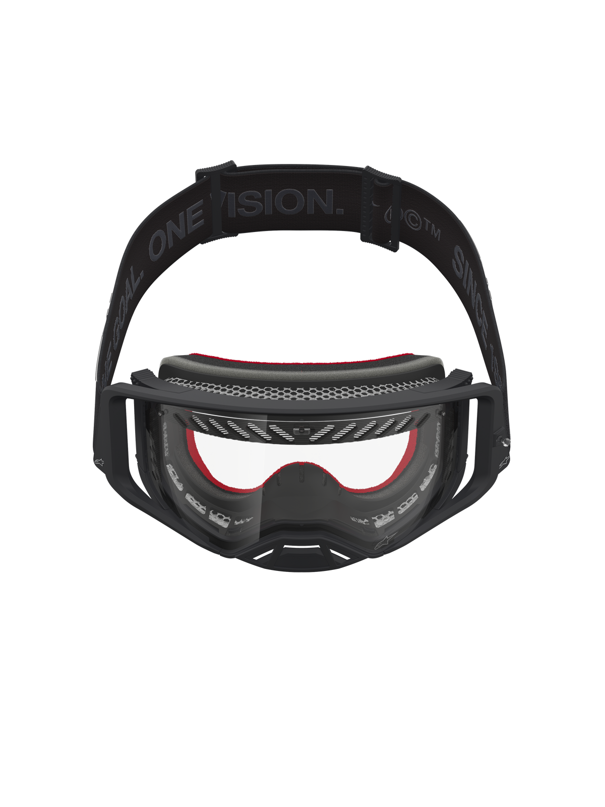 Alpinestars Supertech Vesta goggles, sort og rød motocrossgoggles med klar polycarbonatlinse til off-road racing.