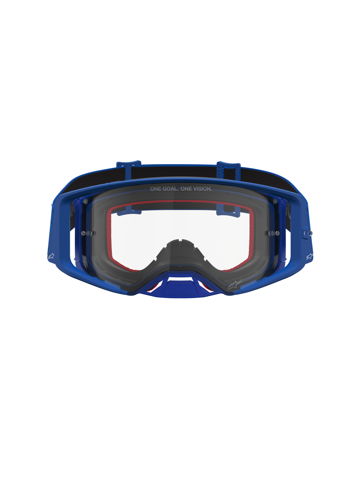 Alpinestars Supertech Vesta goggles, blå og hvide motocross-goggles med klar linse, fugtstyring og optimeret luftstrøm