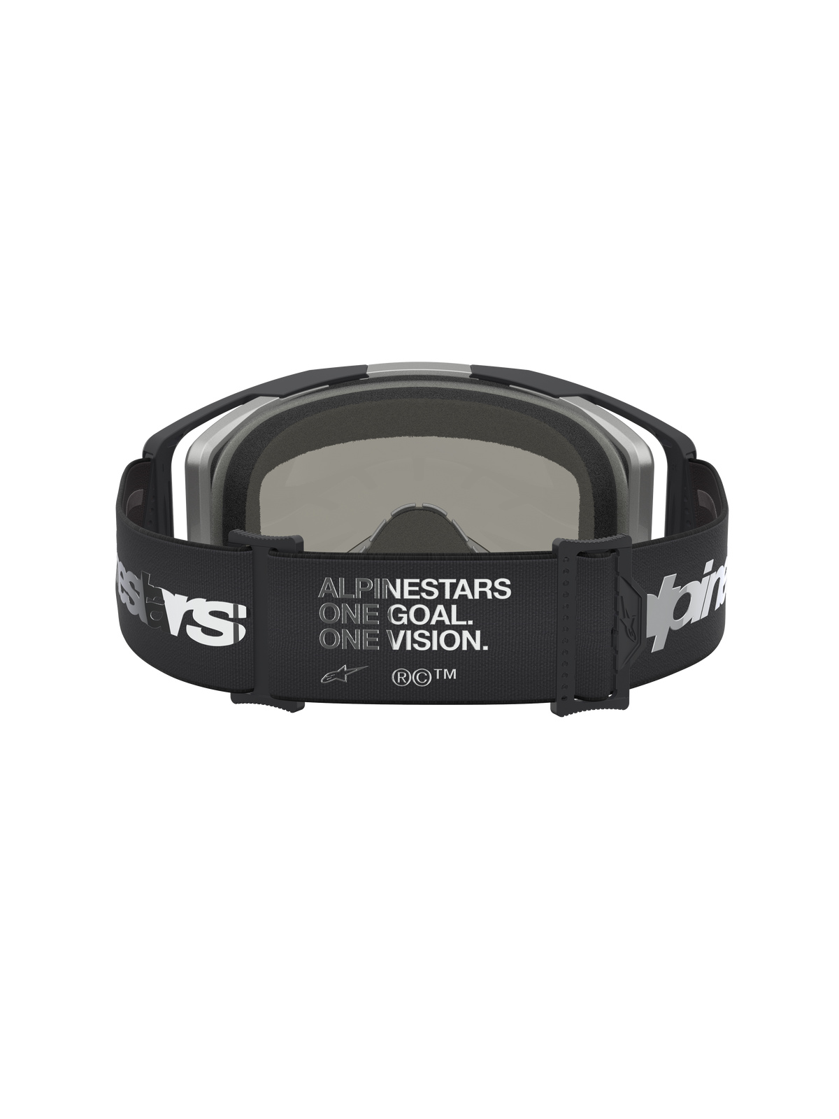 Alpinestars Vision 8 Amber Spejl Goggles, sort og sølv motocrossgoggles med bred rem med logoprint og spejllinse.