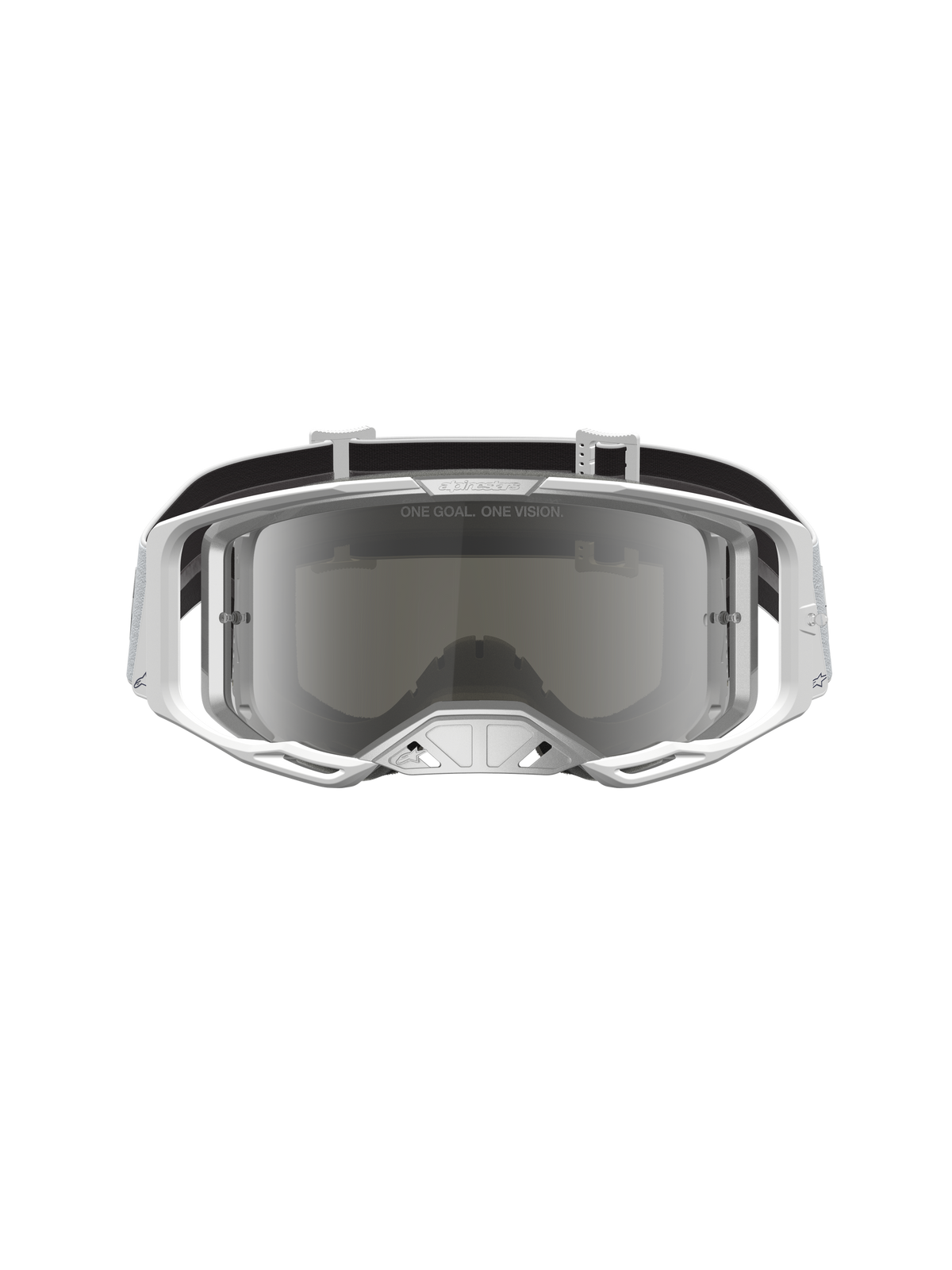 Alpinestars Vision 8 Amber Goggles, hvide og sølvfarvede motocrossgoggles med spejllinse og A-FLEX ramme