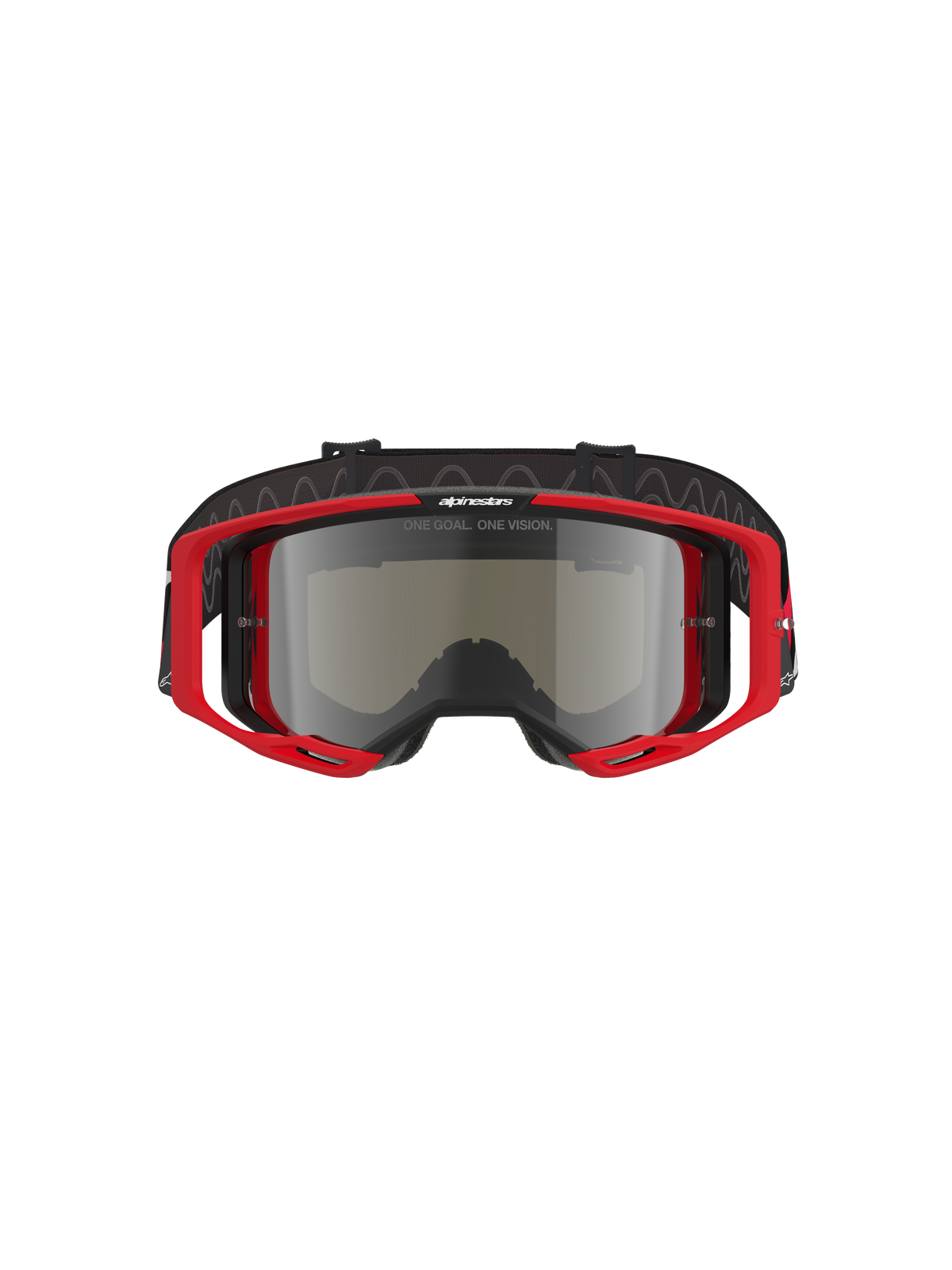 Alpinestars Vision 8 Luar goggles, motocross-briller, rød og sort ramme med sølvspejllinse, højtydende design med bredt synsfelt, tydelig branding på stroppen og rammen, velegnet til off-road og motocross-løb