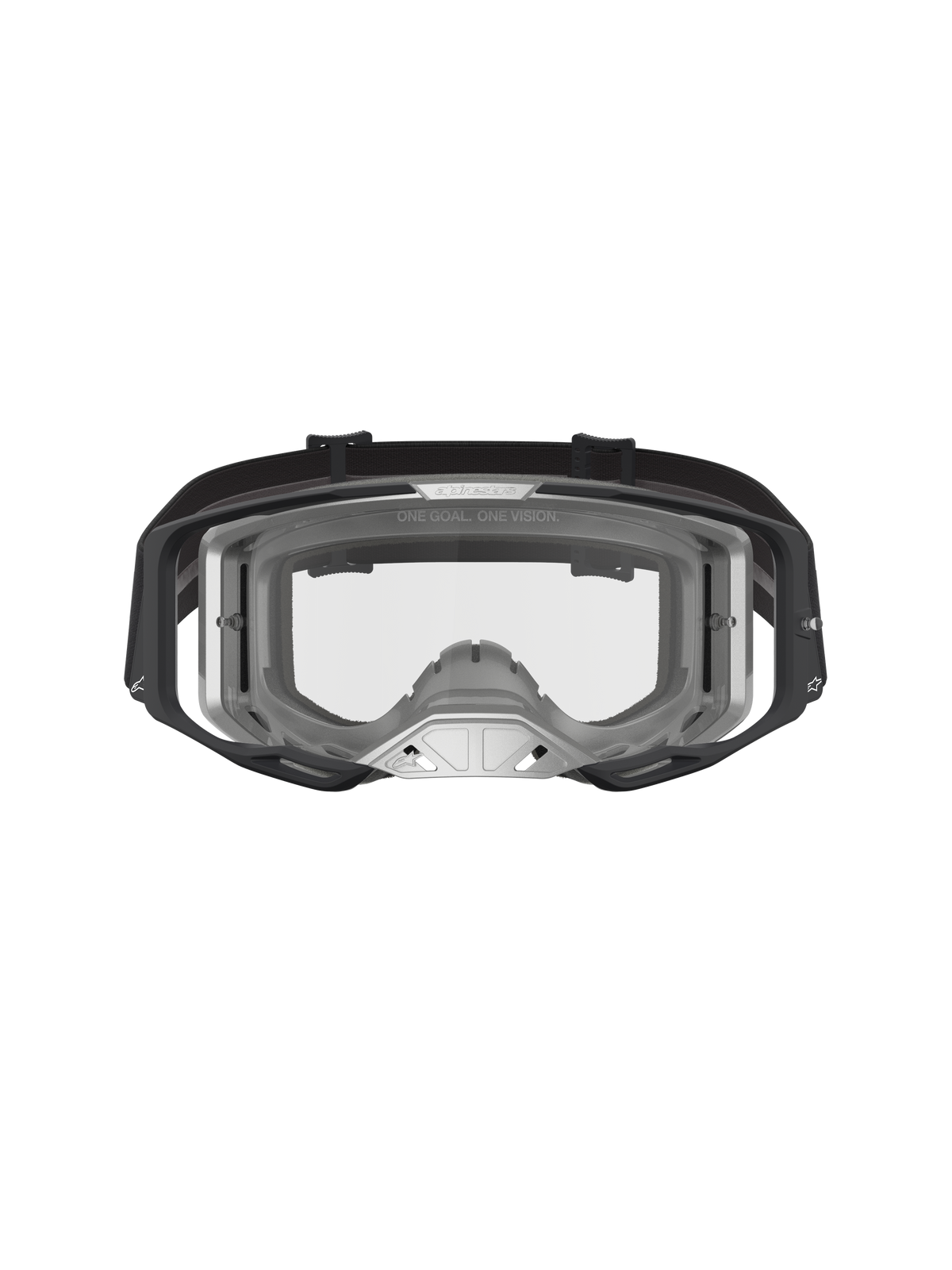 Alpinestars Vision 8 Amber Goggles, motocrossgoggles til terrænkørsel, sort og sølv, A-FLEX ramme og klar slagfast linse