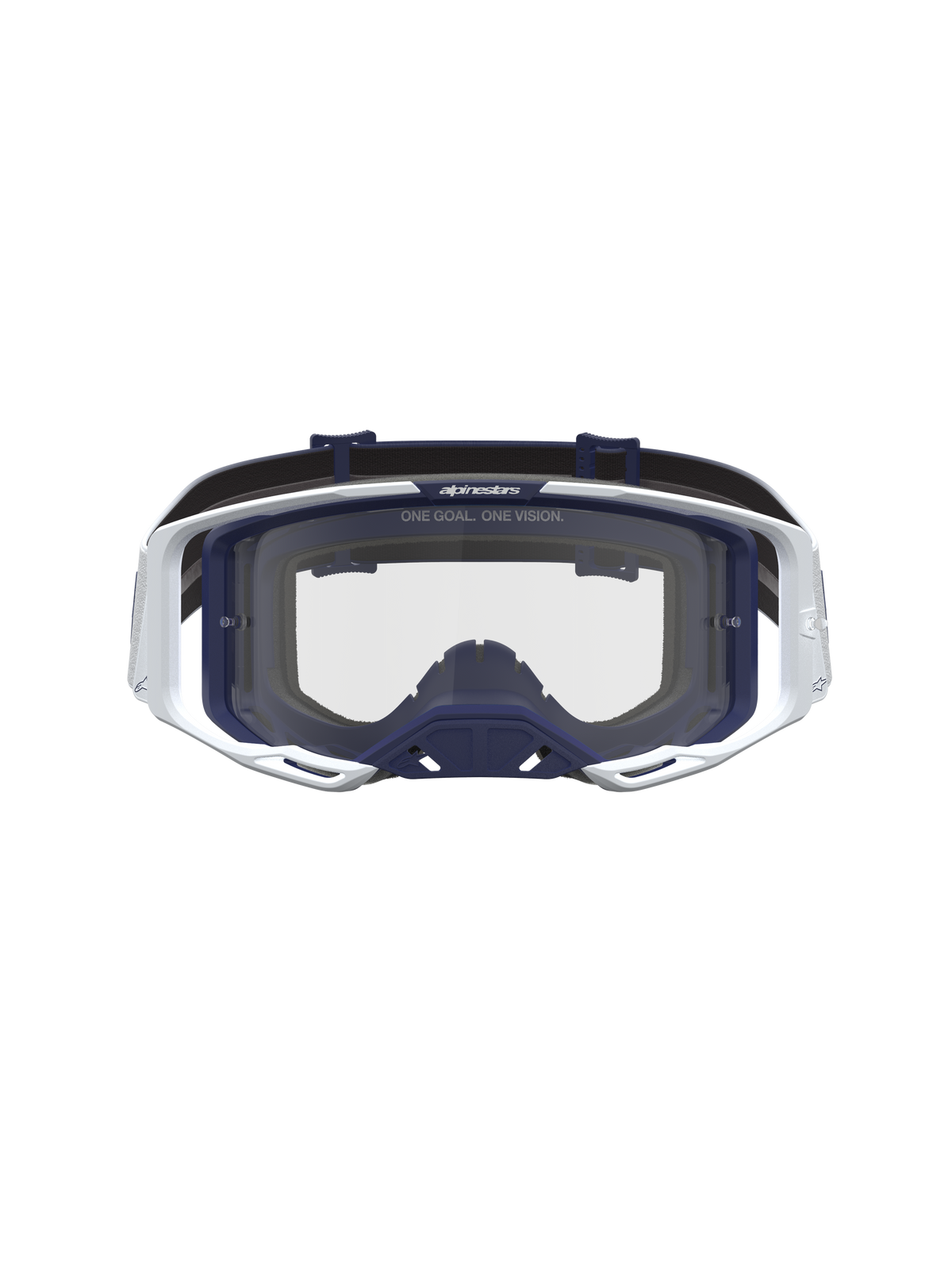 Alpinestars Vision 8 Amber goggles, unisex motocrossgoggles, hvid og mørkeblå, klar linse og let A-FLEX ramme.