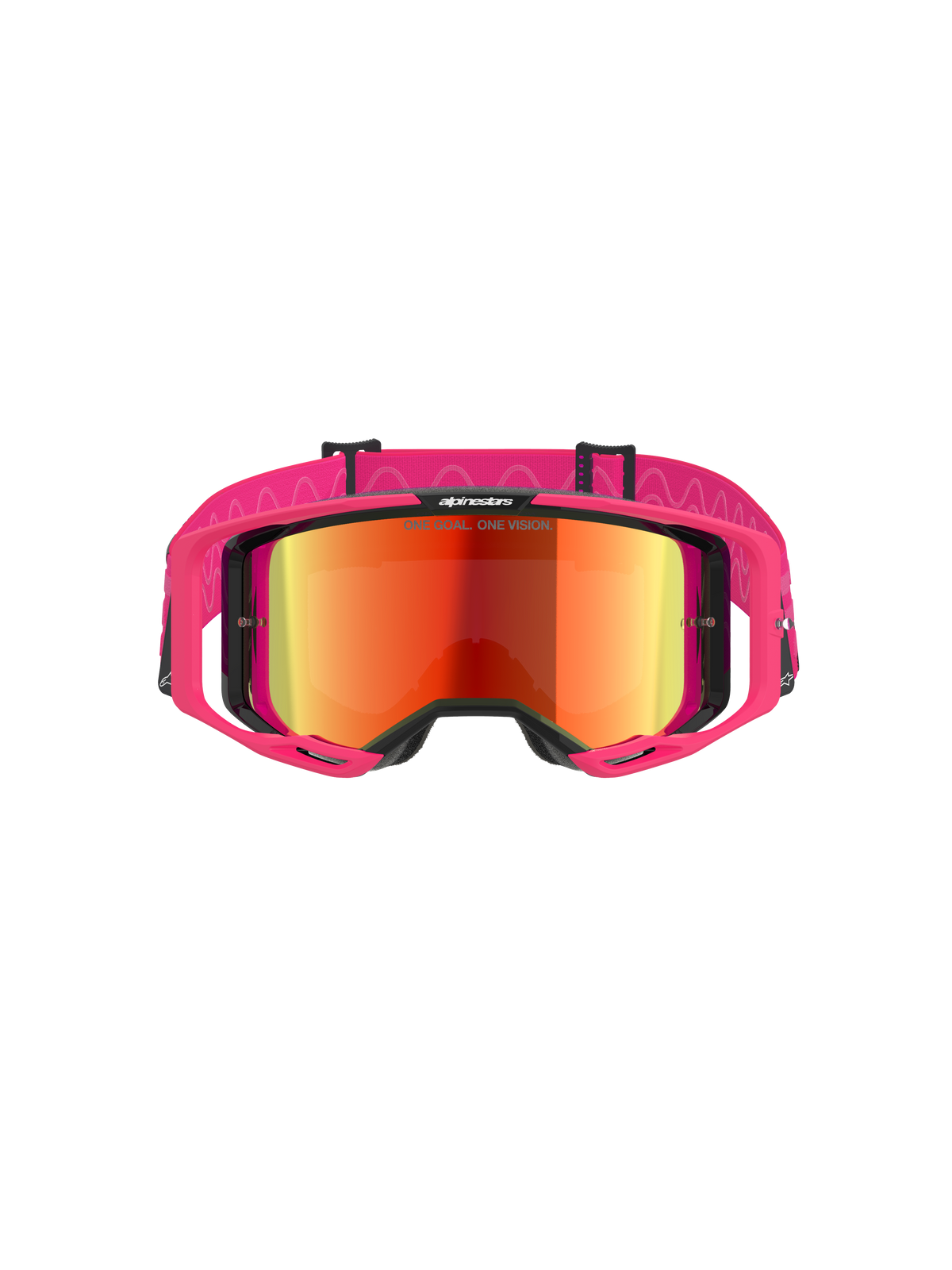 Alpinestars Vision 8 Corp Goggles, motocross-briller, lyserød ramme med Mirror Red-linse, bred lyserød strop med bølgeformet silikonemønster, A-FLEX ramme med outriggers, højtydende off-road briller