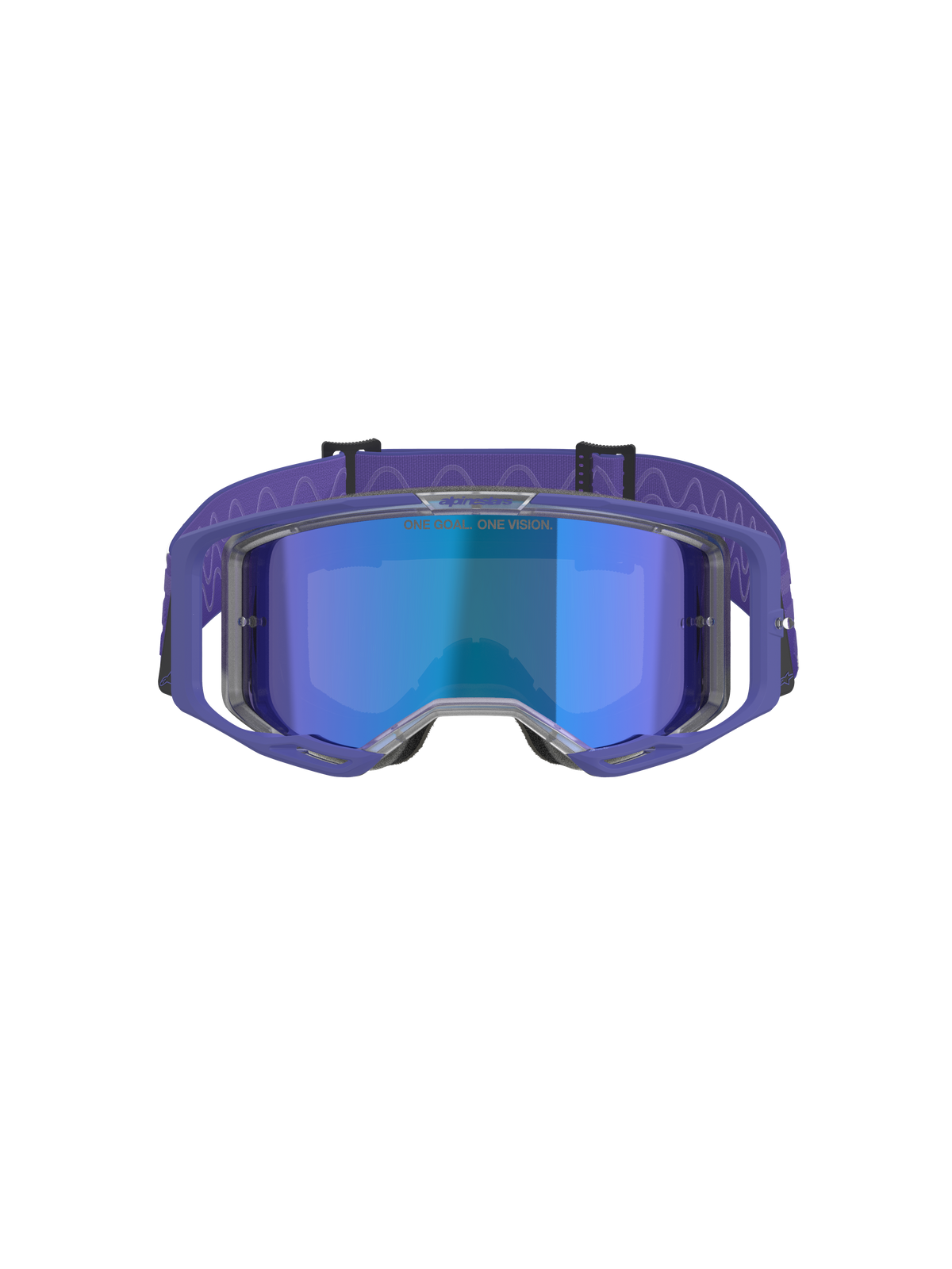 Alpinestars Vision 8 Corp briller, motocross-briller, lilla ramme med blå spejllinse, lilla rem med bølgemønster, højtydende øjenbeskyttelse til terrænkørsel