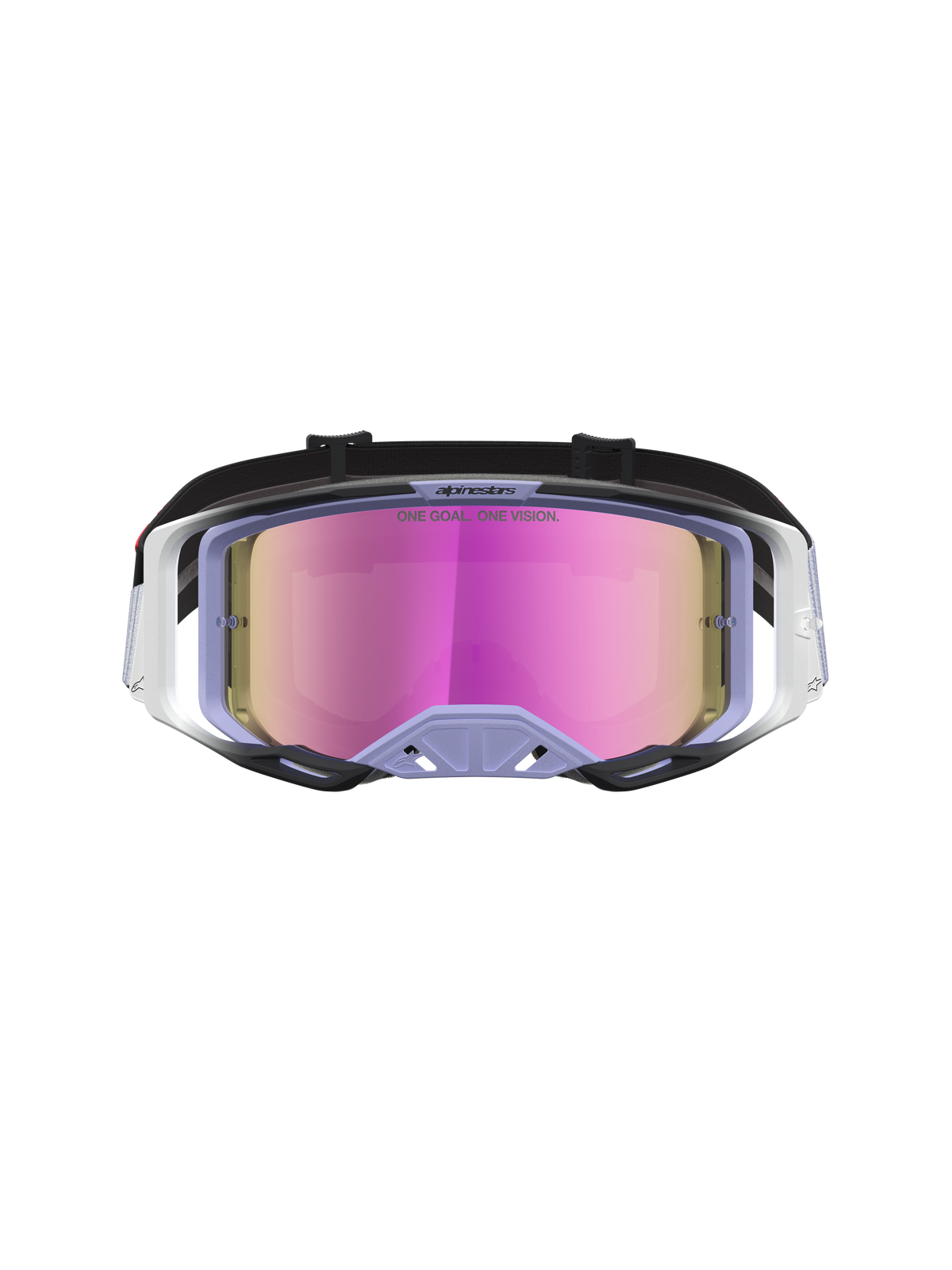 Alpinestars Vision 8 Maven goggles, lilla og sorte motocrossbriller med spejlpink antiduglinse og RAM-AIR ventilation