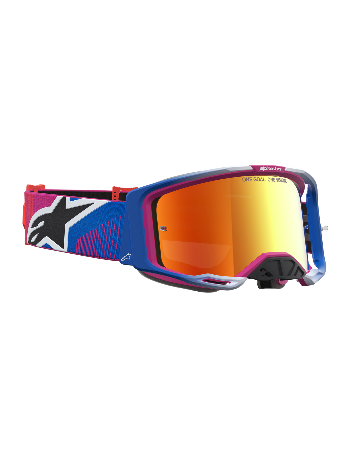 Alpinestars Vision 8 Maven goggles, motocross-goggles til terrænkørsel, blå og pink med rød spejllinse, A-FLEX letvægtsramme og RAM-AIR ventilation.