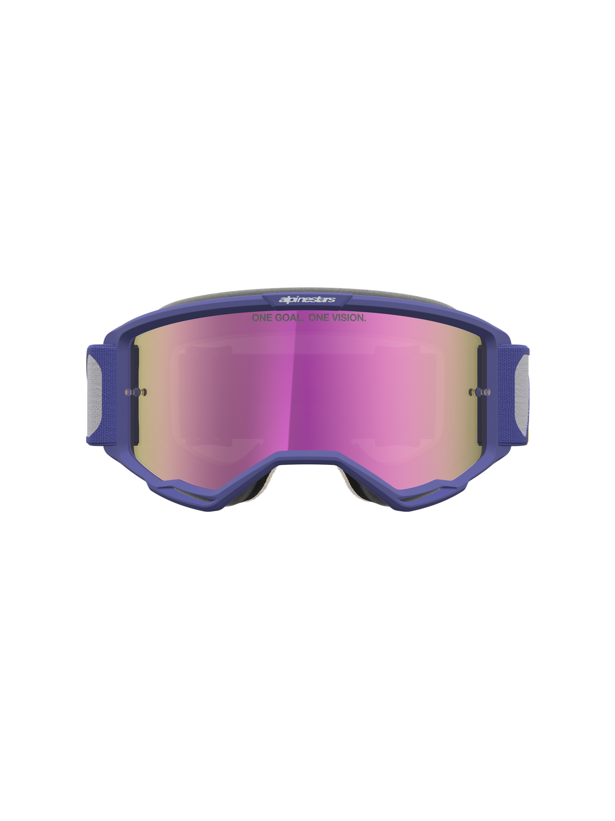 Alpinestars Vision 5 Drag Goggles, Motocross Goggles with Purple A-FLEX Frame, Pink Mirror Lens, and RAM-AIR Ventilation.