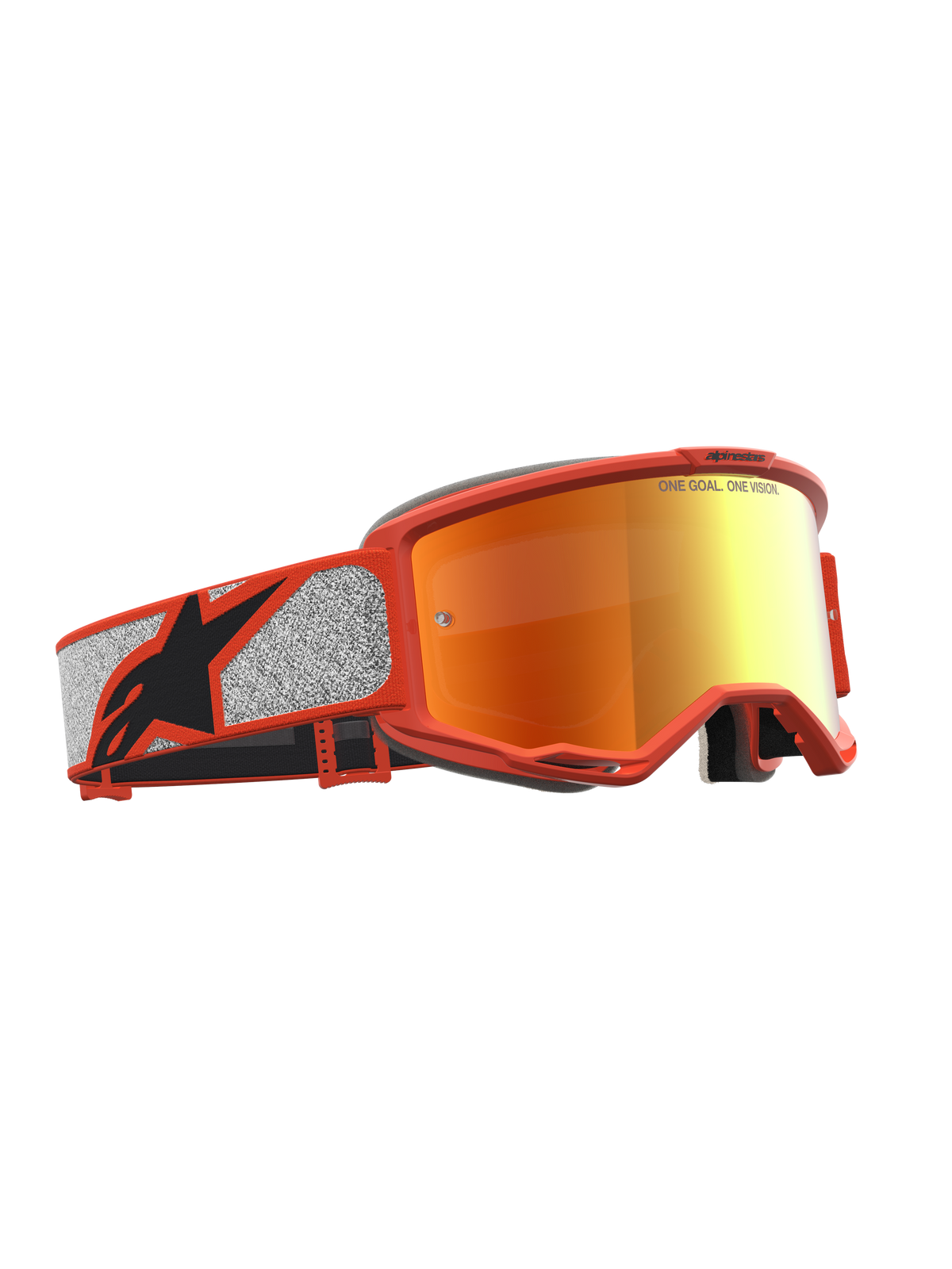 Alpinestars Vision 5 Rora Motocross Goggles in Orange and Silver with Mirror Red lens and A-FLEX urethane frame.