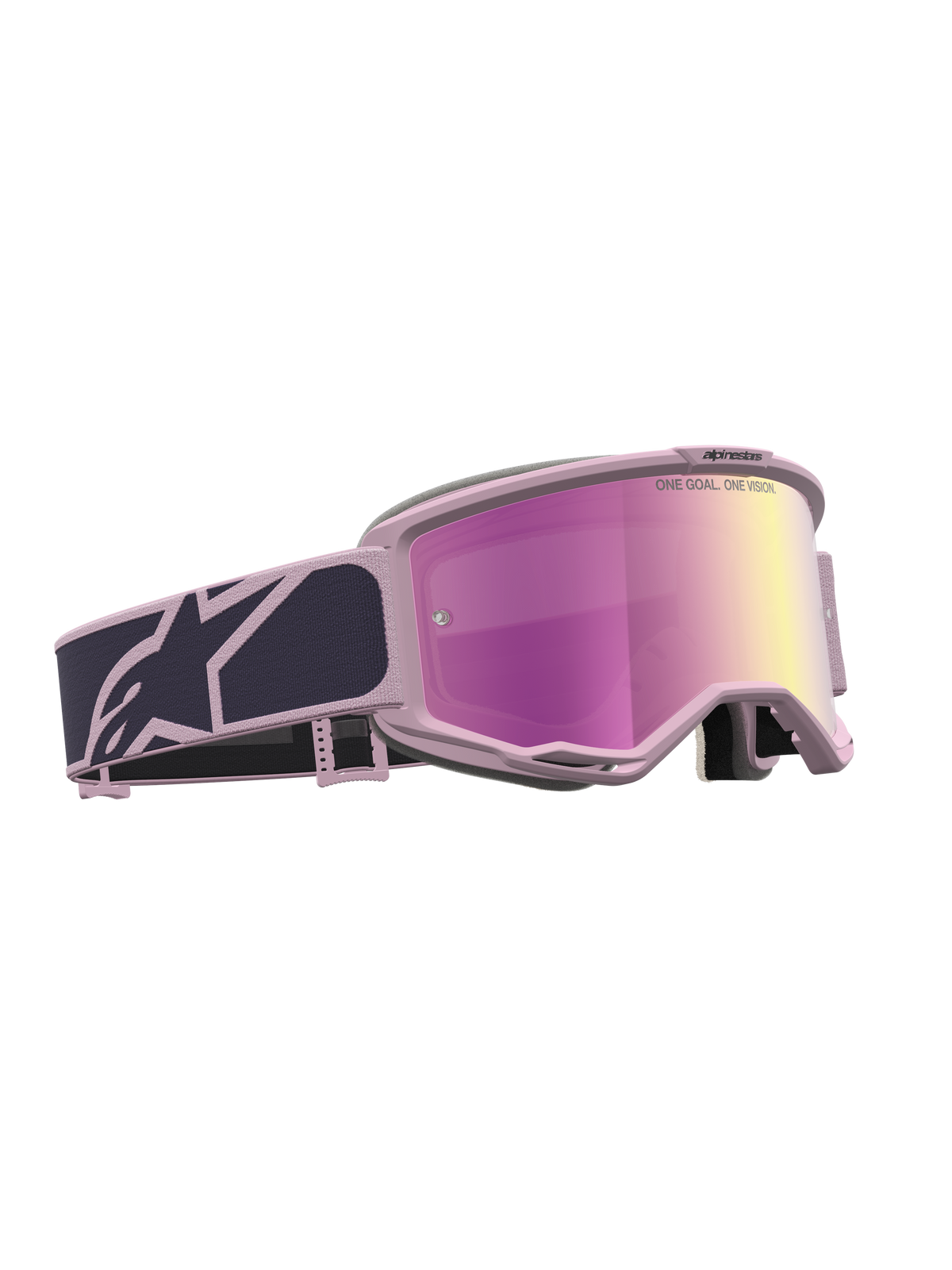 Alpinestars Vision 5 Rora Goggles, motocrossgoggles, grå og lyserød, pink spejllinse, RAM-AIR ventilation og A-FLEX ramme