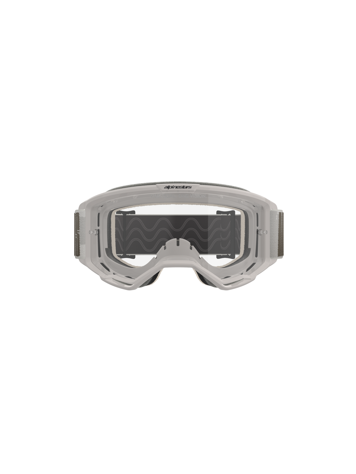 Alpinestars Vision 5 Hollow Goggles, motocross-briller, Wind Clear, hvid gennemsigtig ramme med en klar antidug-linse, bred grå justerbar rem med silikone-greb, professionelt terrænkørselsudstyr