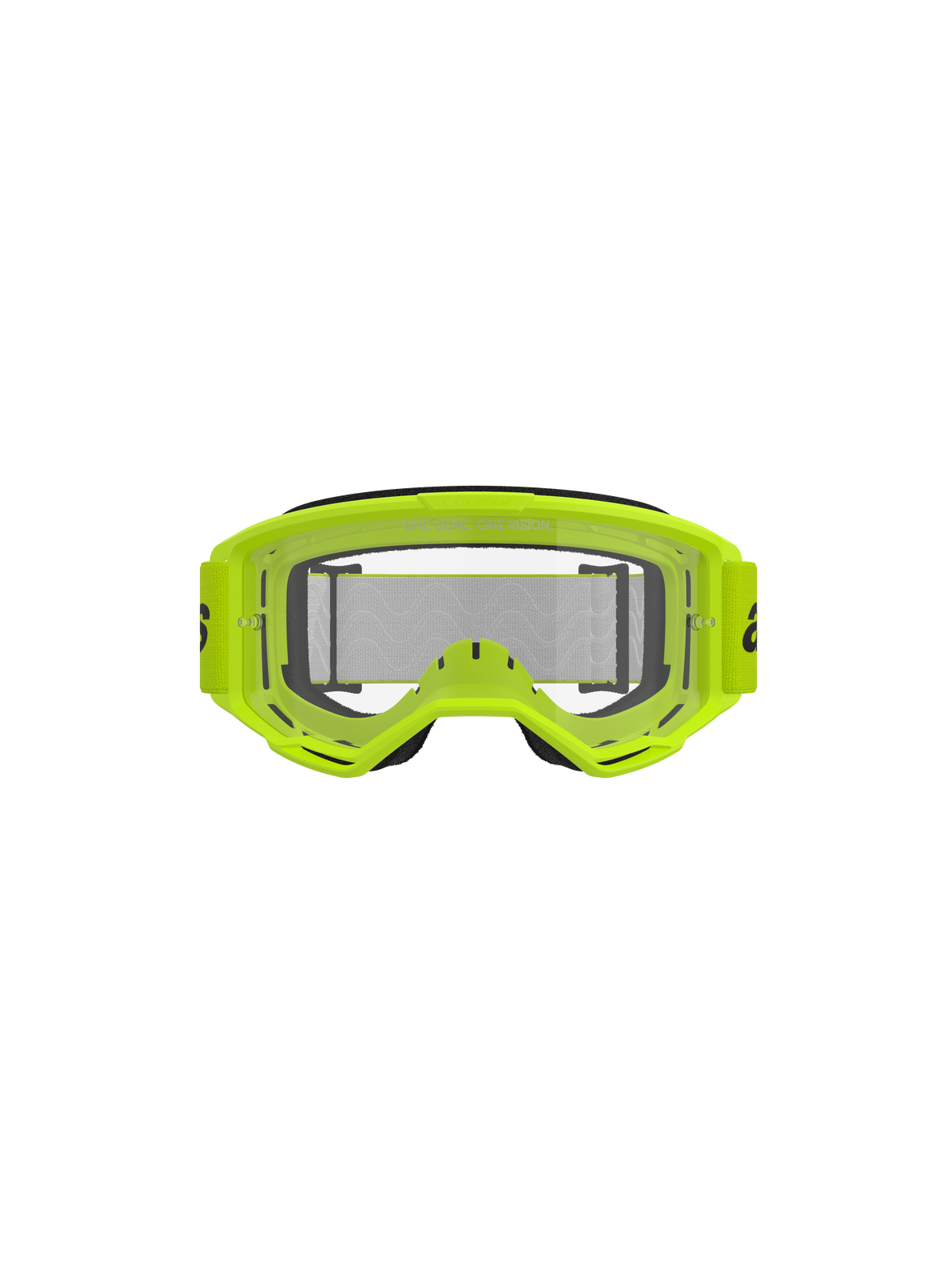 Alpinestars Vision 3 Wordmark Goggles, motocross briller, gul fluo og klar, lys neongul ramme, klar anti-dug linse, bred vævet rem, off-road racingudstyr