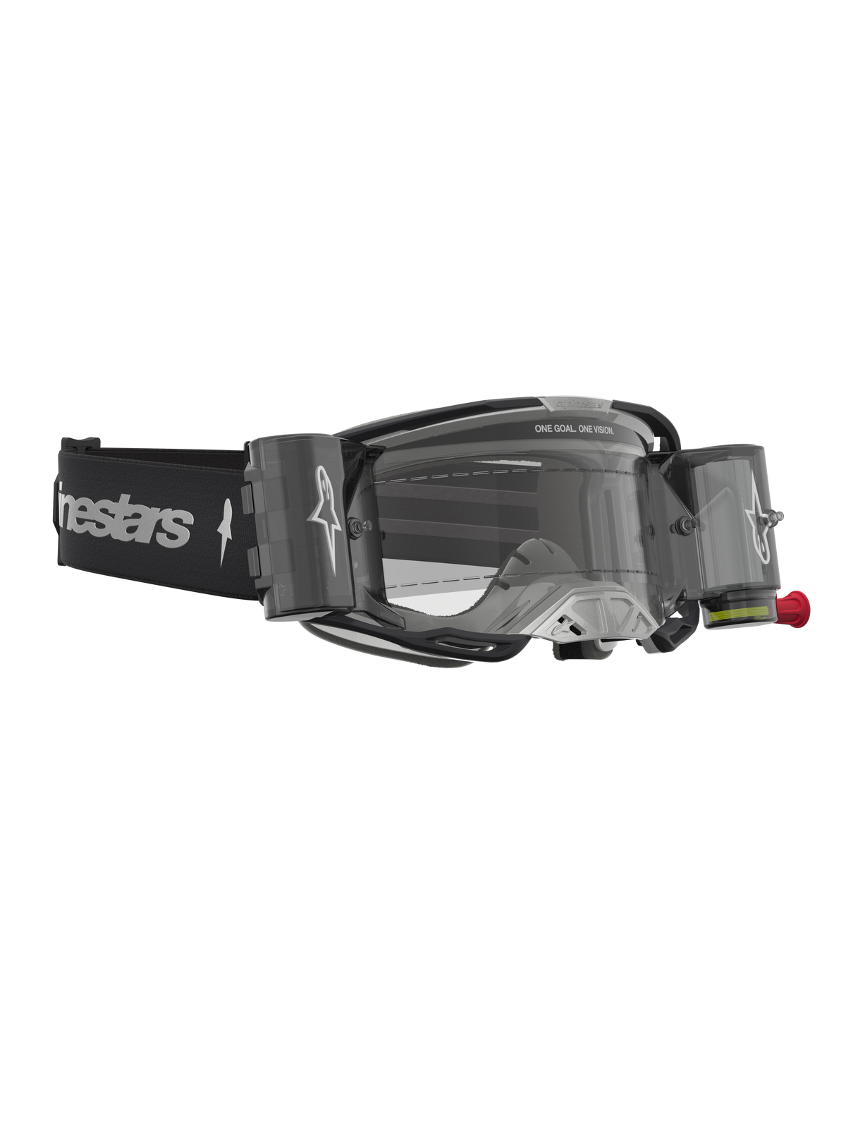 Alpinestars Vision 8 Amber Roll Off Goggles, motocrossgoggles, sort og sølv med klar linse og roll-off-system
