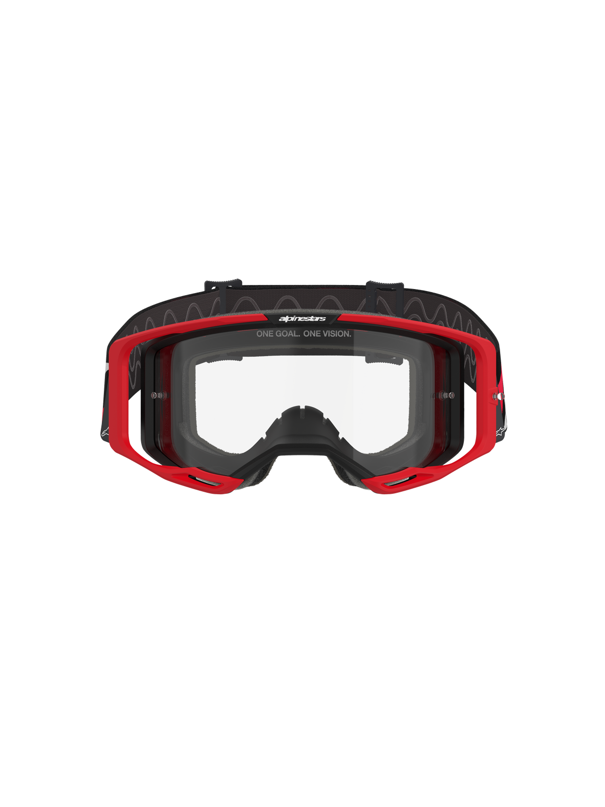 Alpinestars Vision 8 Luar Goggles, motocross-briller, rød, sort og klar, med rød A-FLEX-ramme, klar dugfri polycarbonat-linse, sort justerbar vævet rem med logo, højtydende øjenbeskyttelse til off-road kørsel
