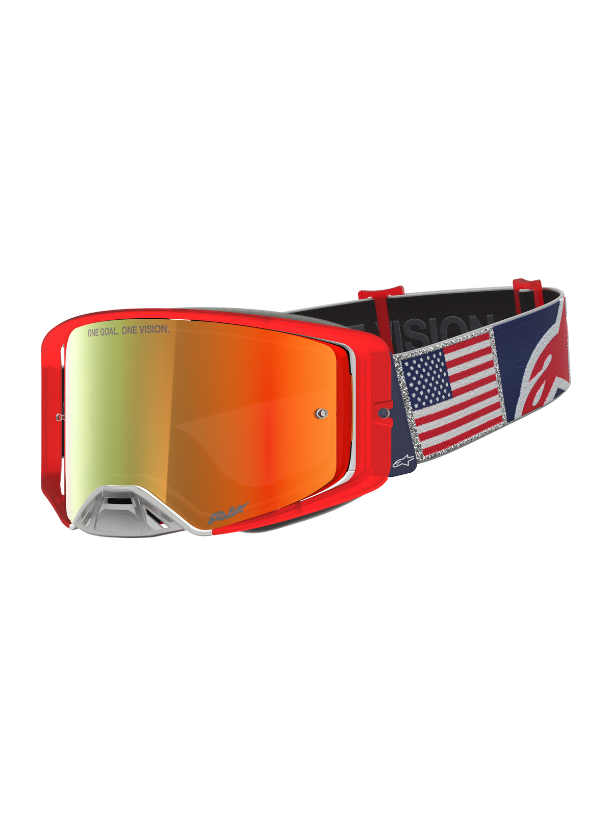 Alpinestars Limited Edition Supertech Fiftyfold Motocross Goggles, Red and Blue with American flag strap, Mirror Red lens.